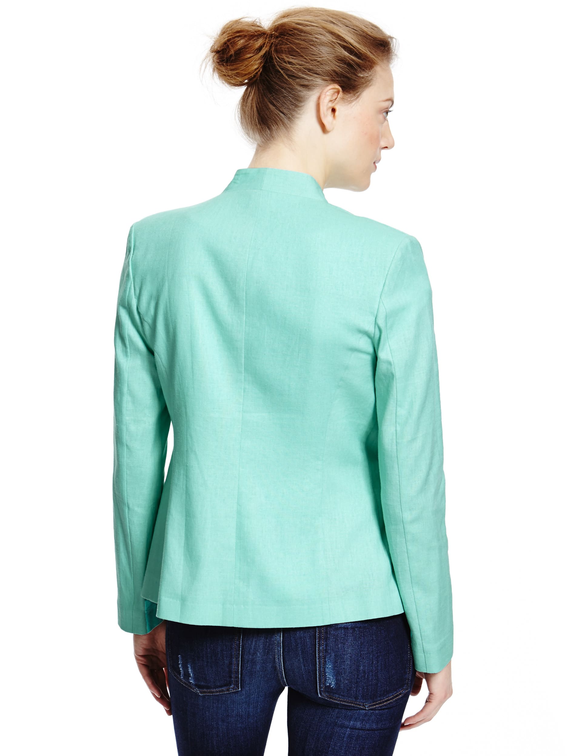 Linen Blend Open Front Jacket Image 2 of 4