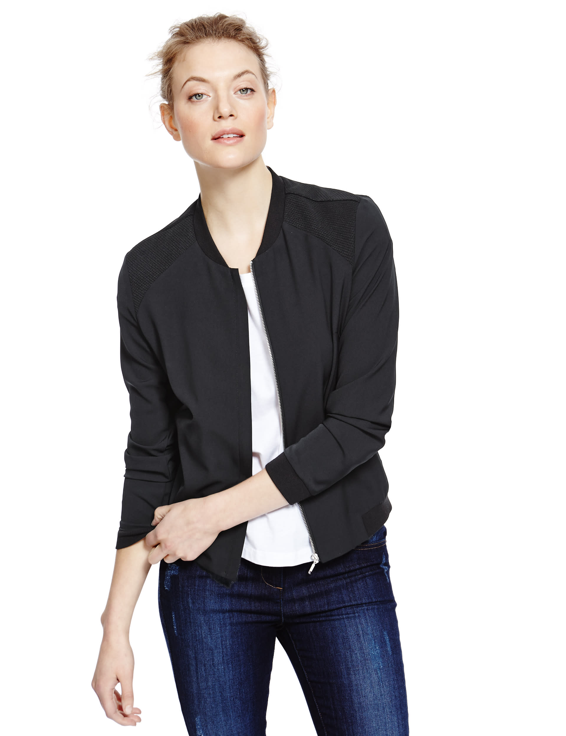 Soft Bomber Mesh Trim Jacket Image 2 of 4