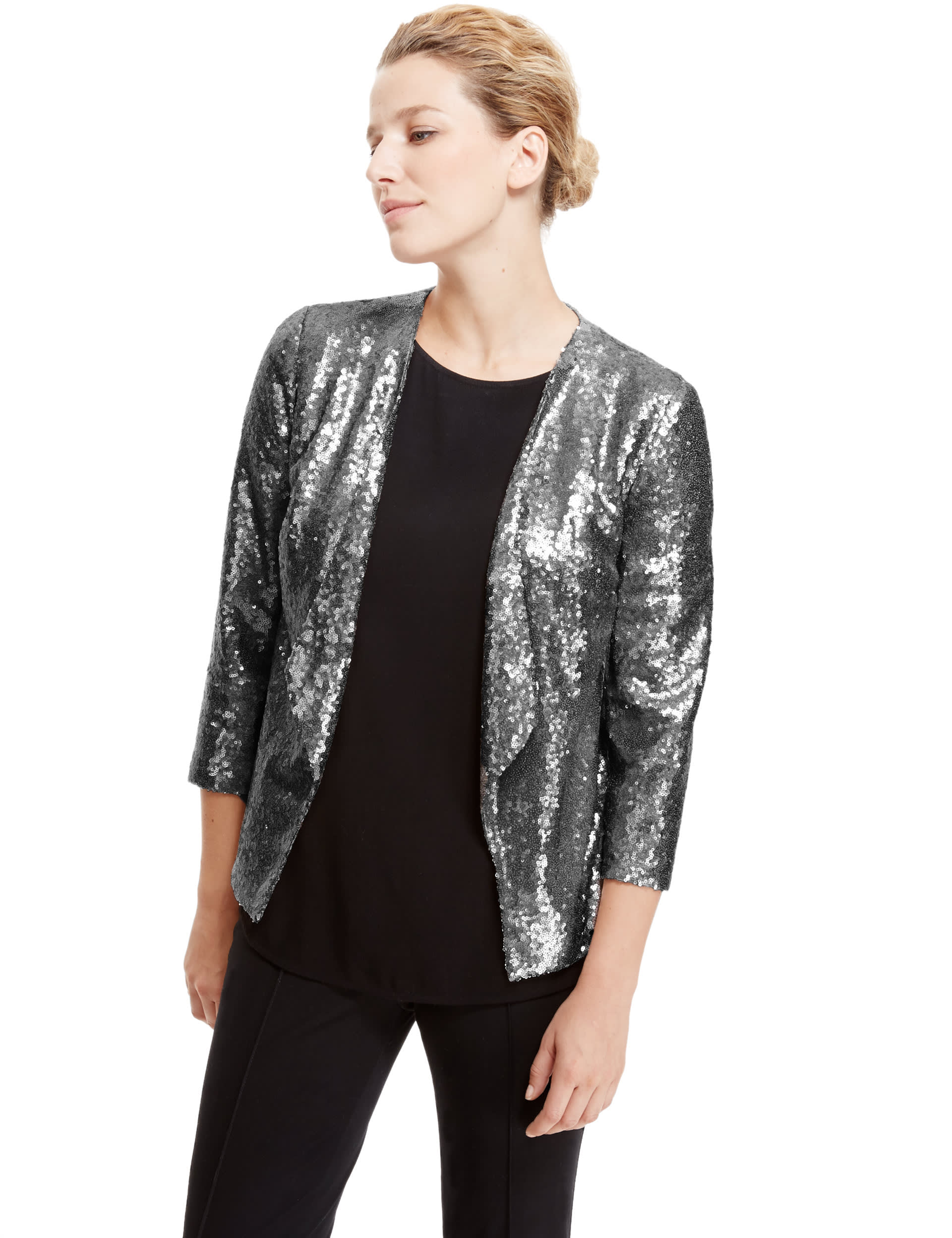 Sequin Embellished Waterfall Jacket M S Collection M S