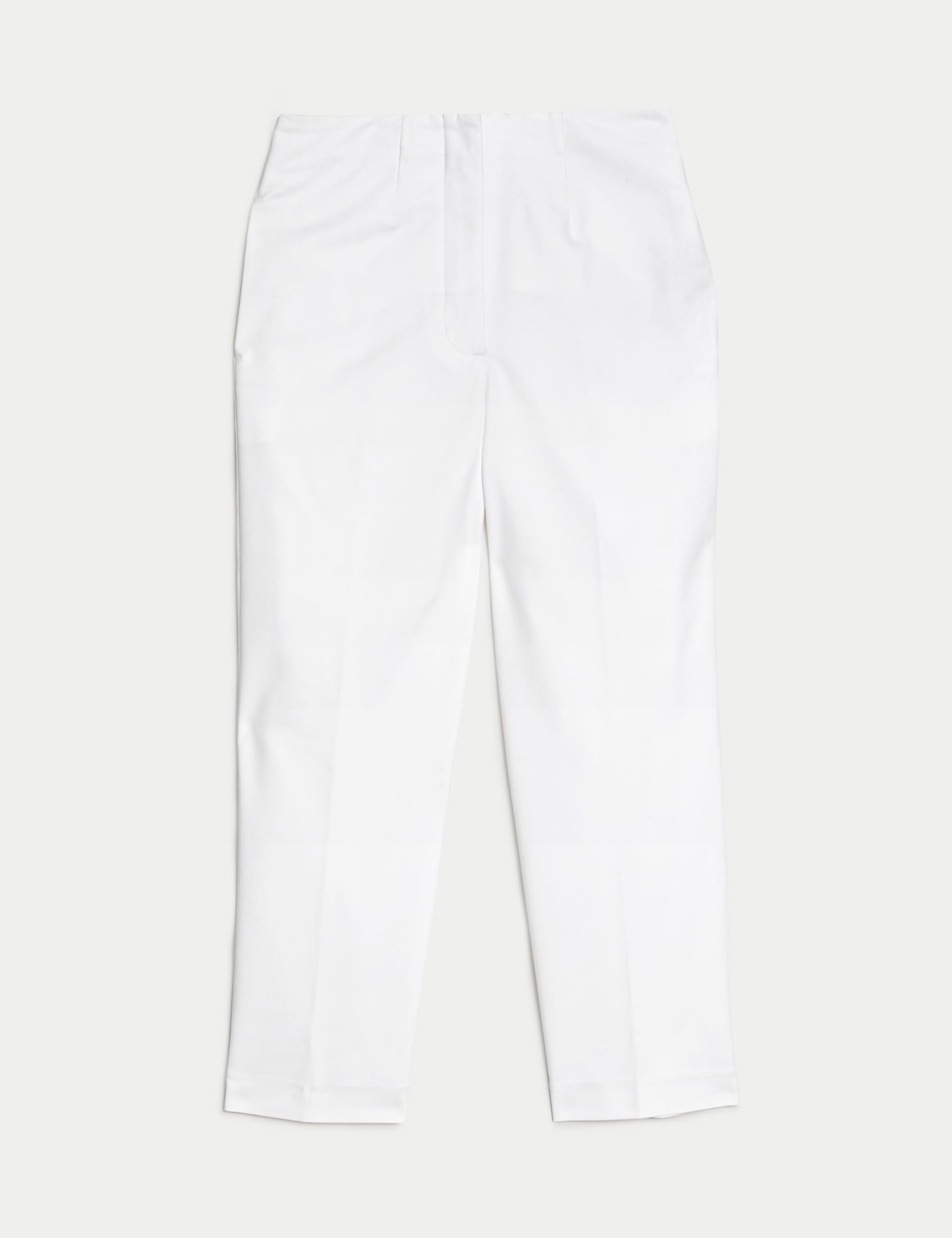 Cotton Blend Slim Fit Cropped Trousers