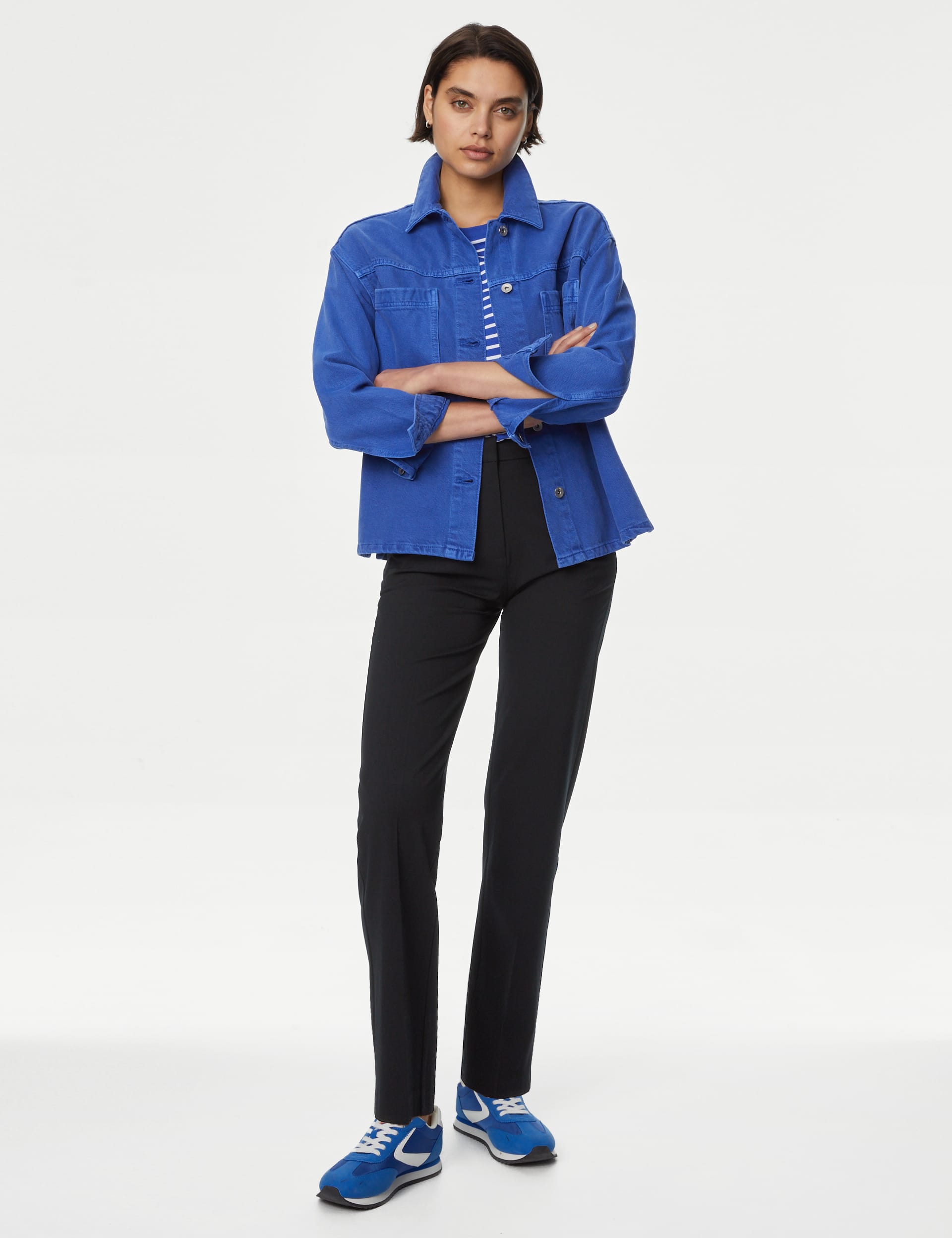 Woven Straight Leg Trousers with Stretch