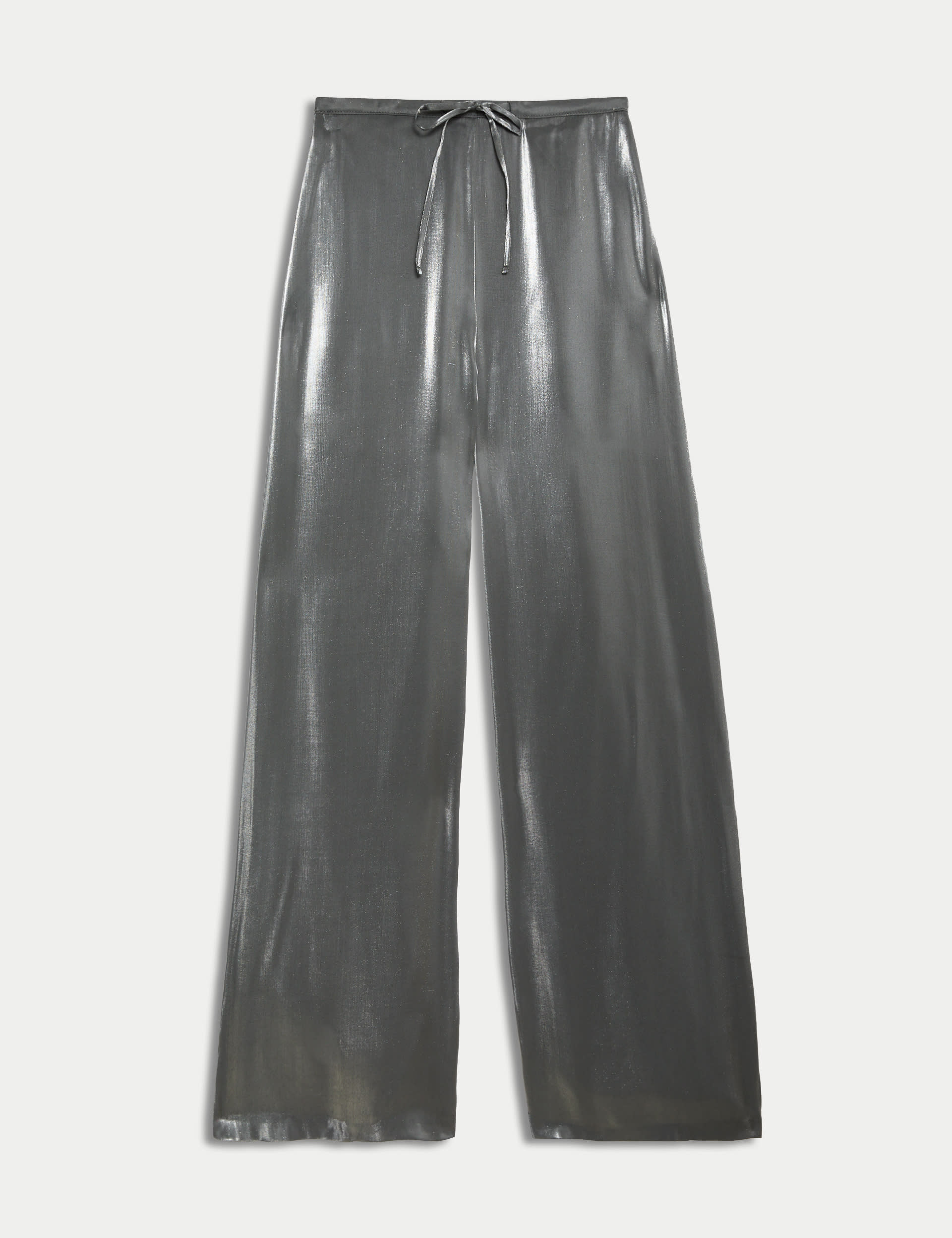 Metallic Drawstring Wide Leg Trousers