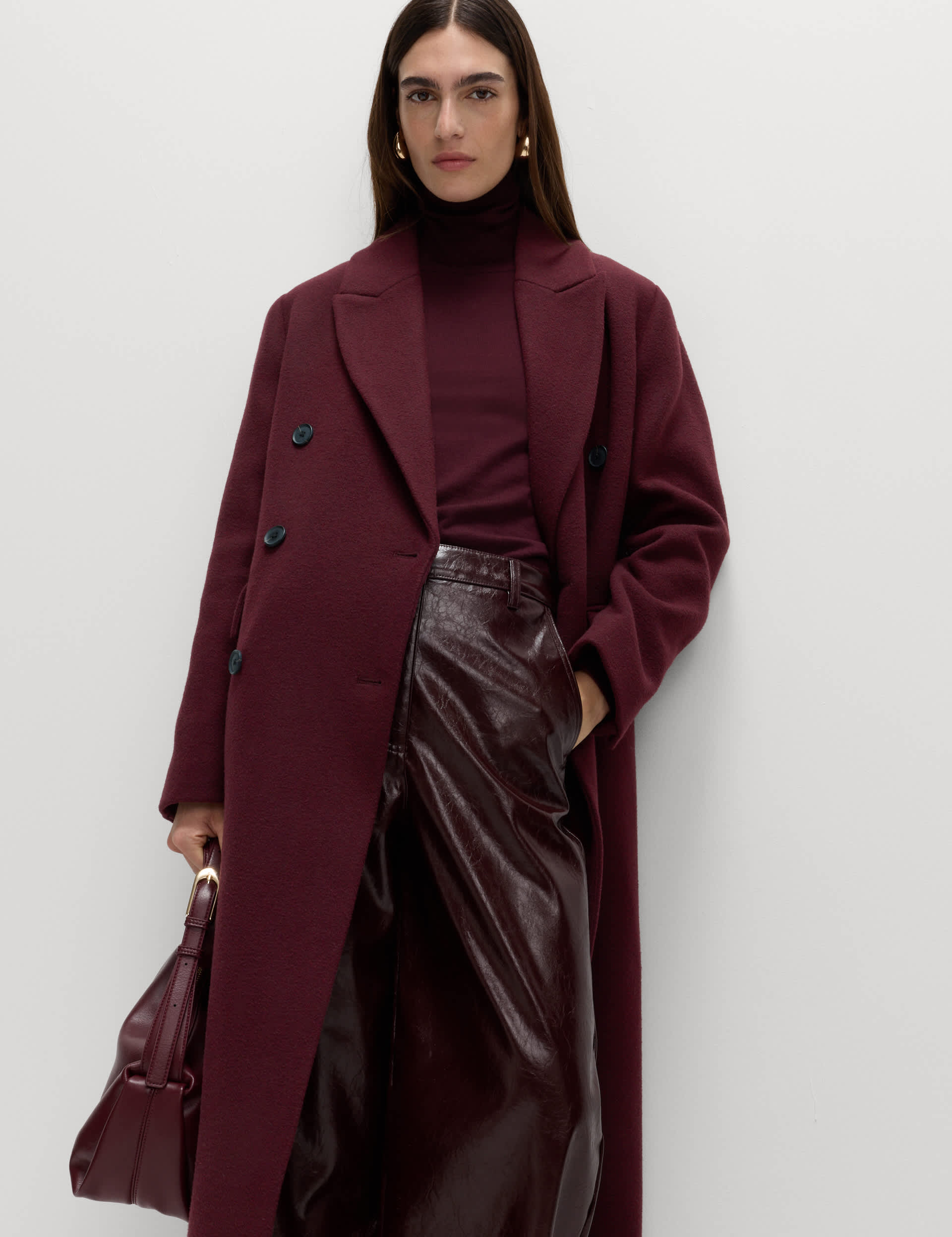 Double Breasted Longline Coat With Wool