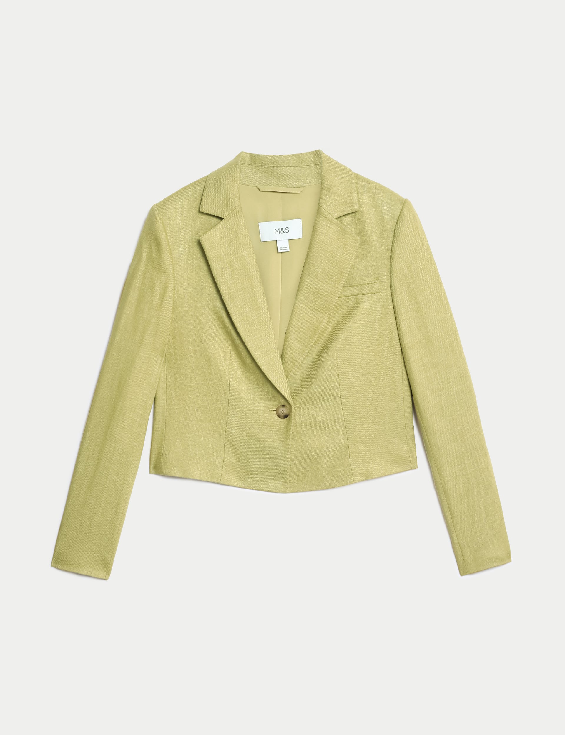 Linen Blend Revere Collar Cropped Blazer