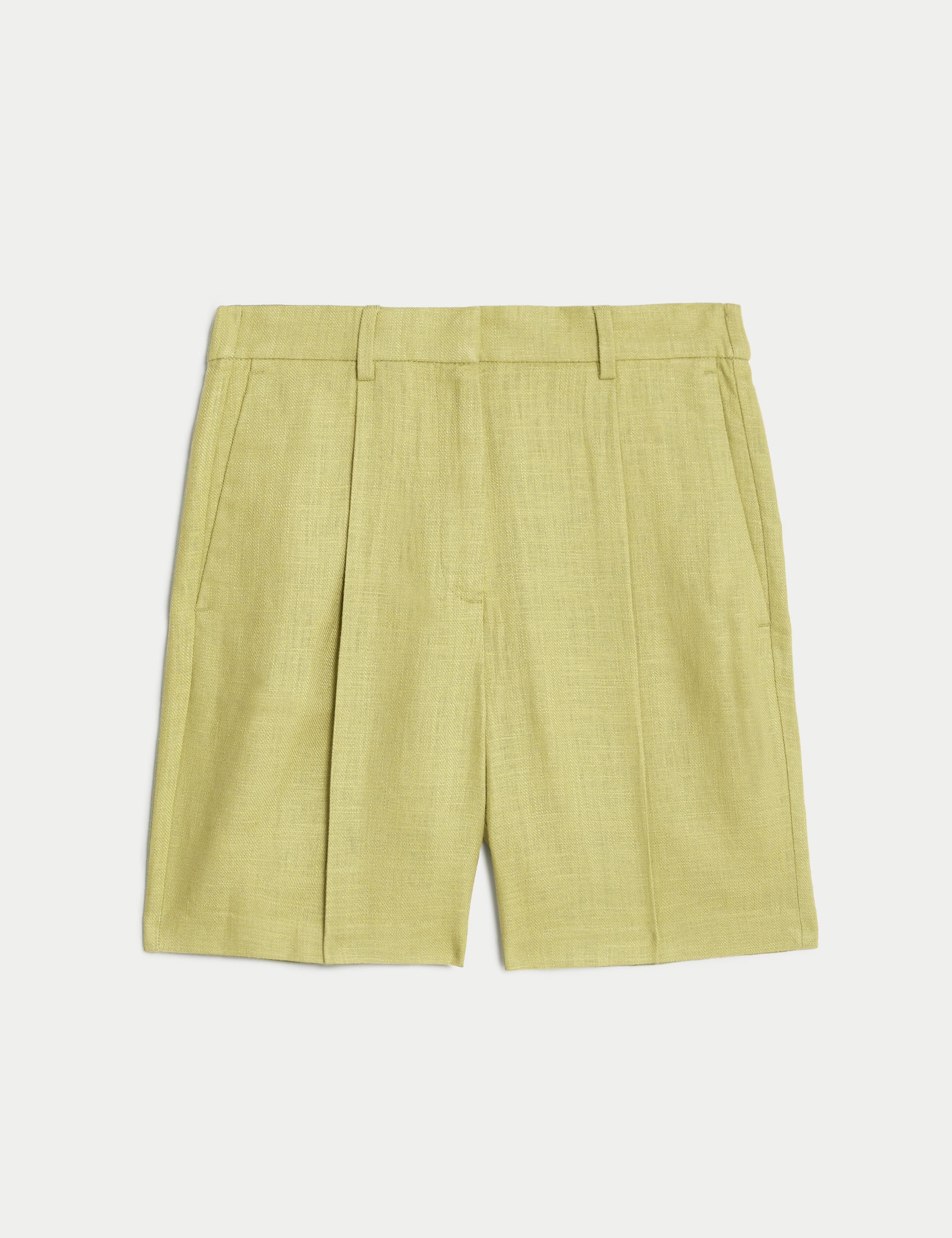 Linen Rich High Waisted Pleat Front Shorts