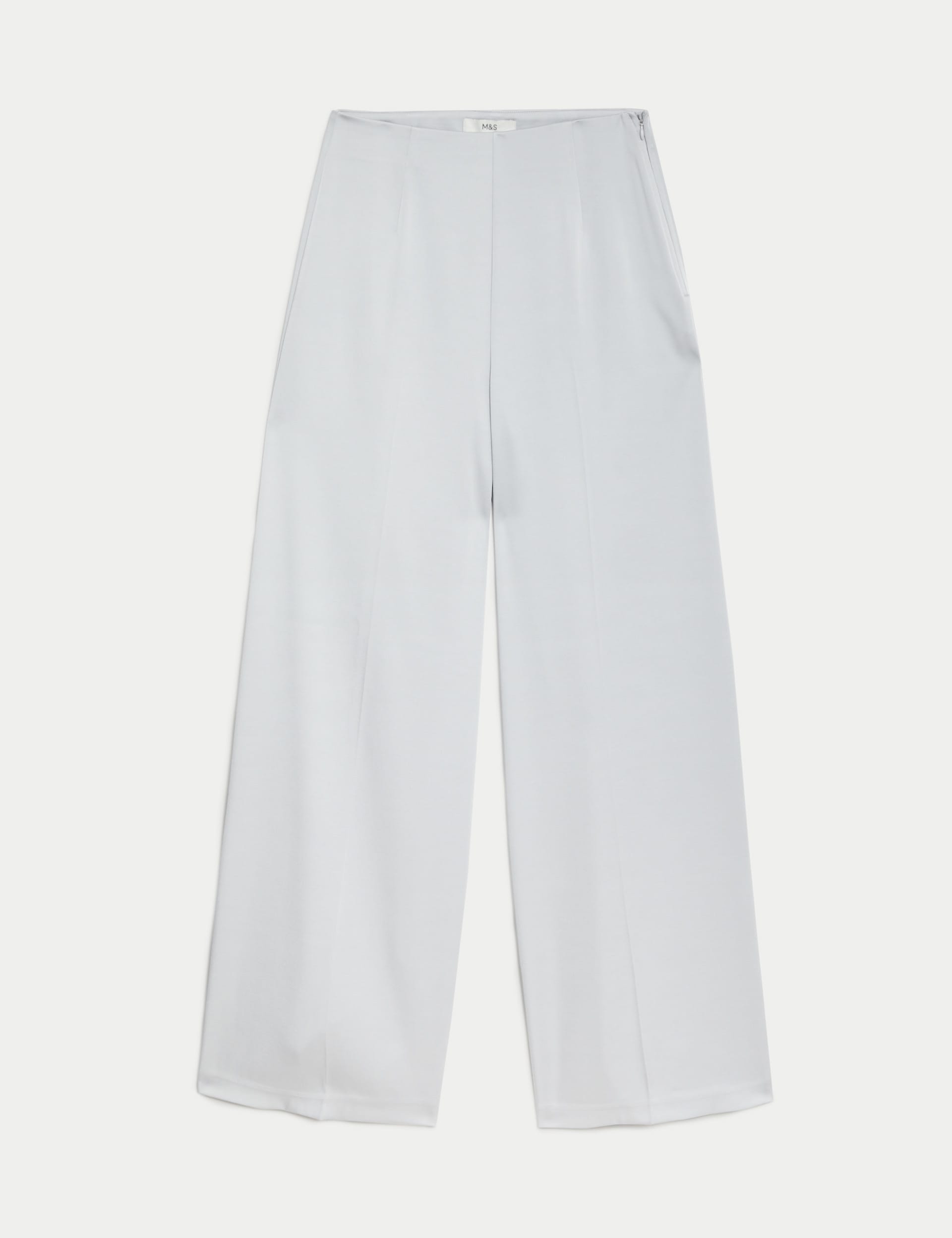 Satin Look Side Zip Wide Leg Trousers