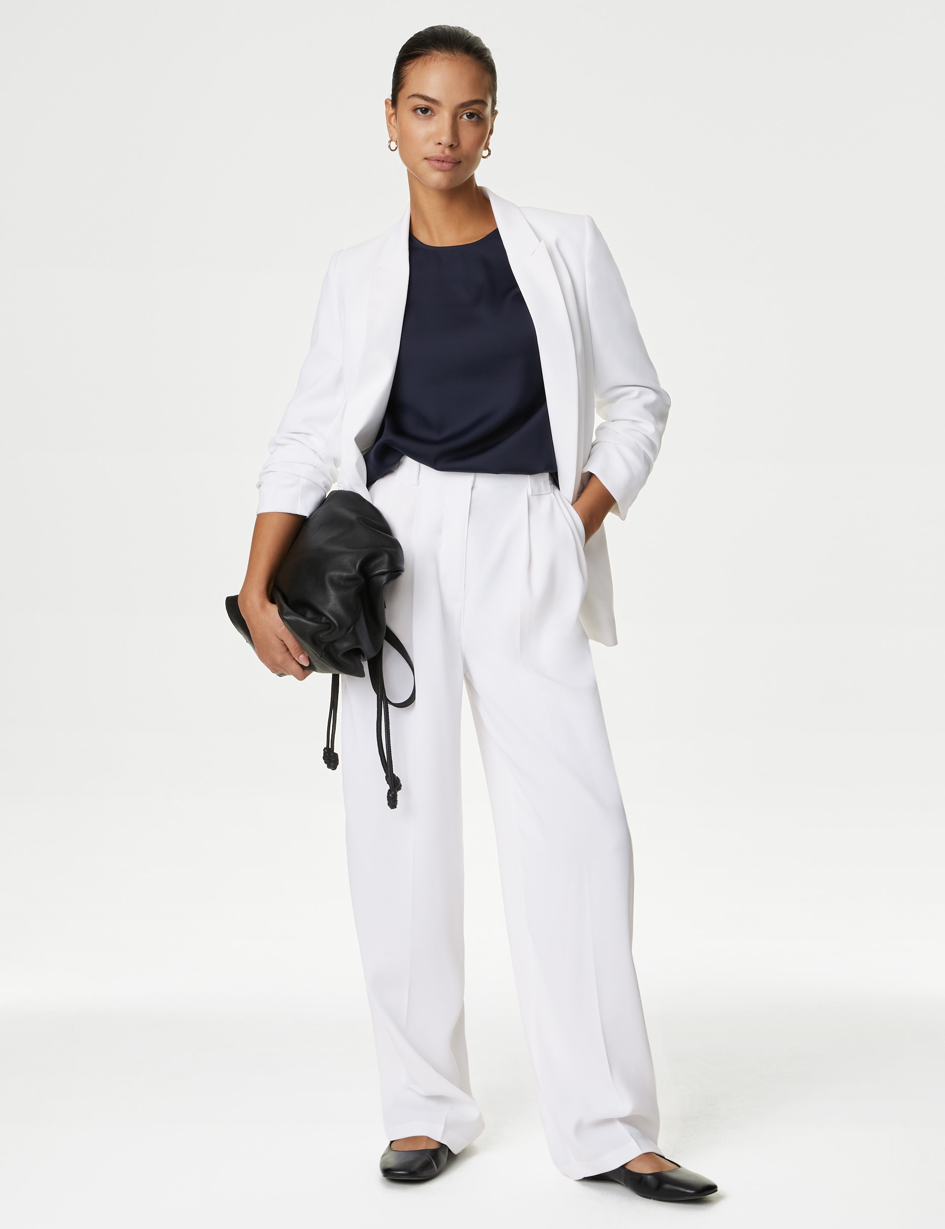 Crepe Pleat Front Straight Leg Trousers