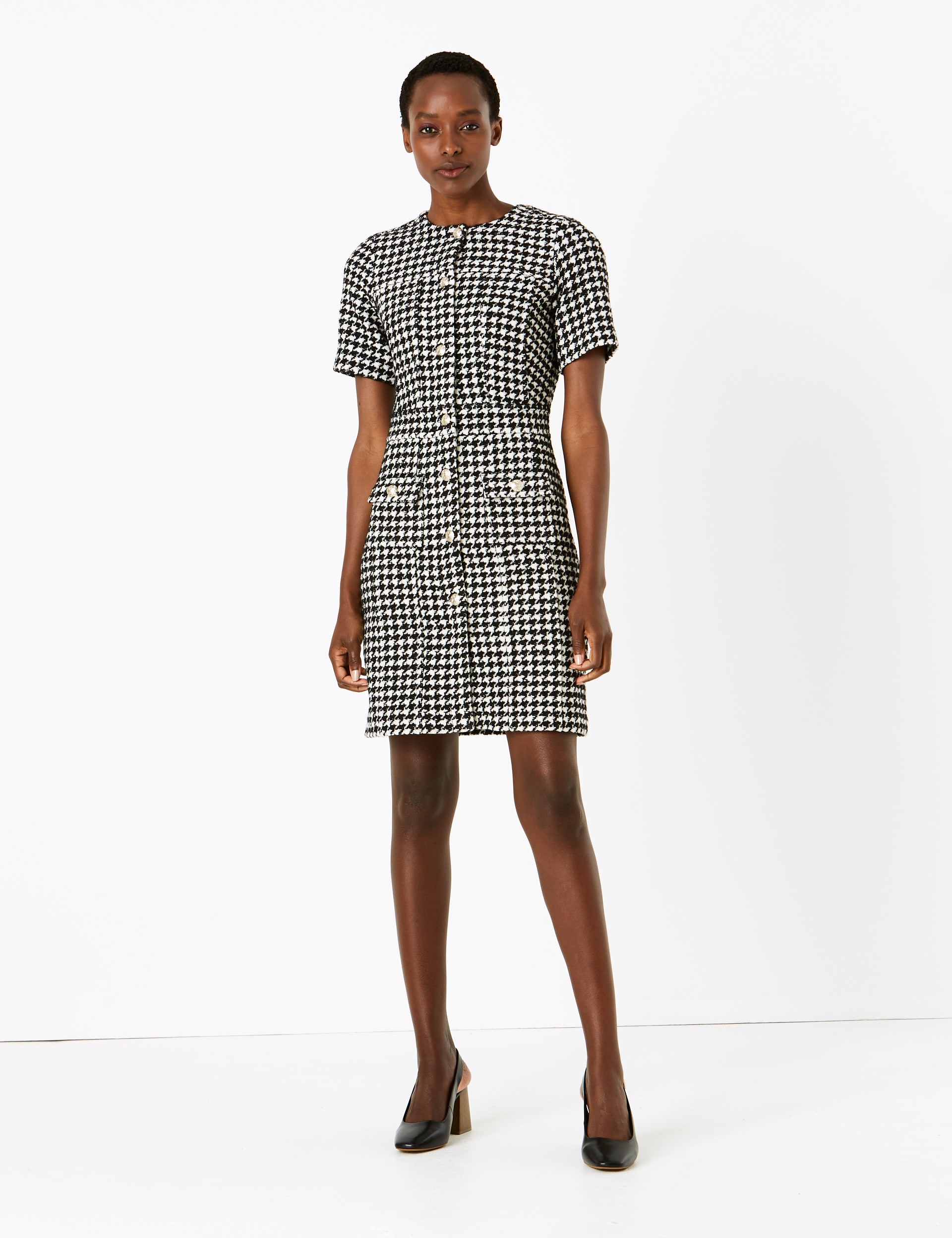 Tweed Button Front Mini Waisted Dress | M&S Collection | M&S IE