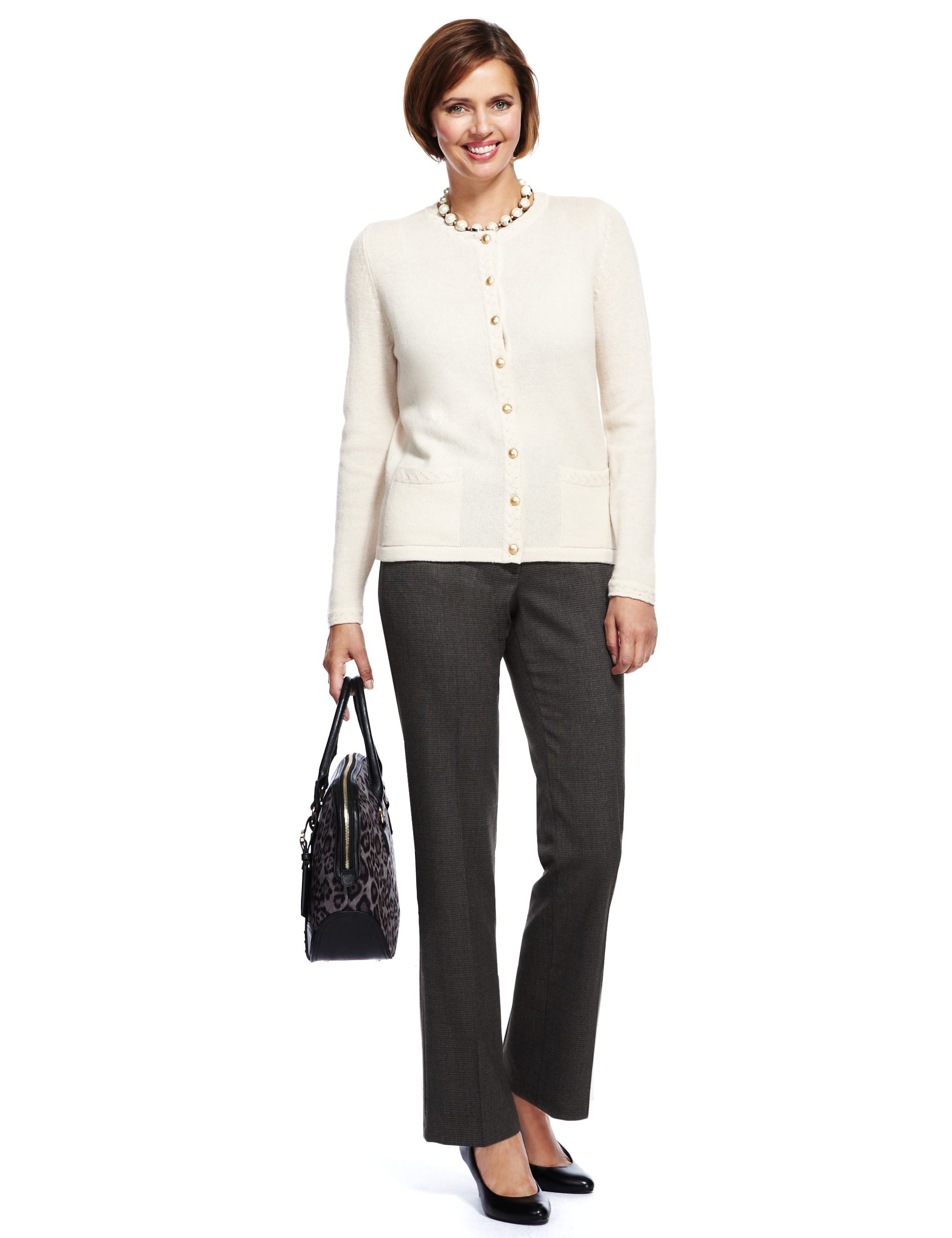 Supercrease Faux Leather Trim Mini Checked Trousers Image 2 of 8