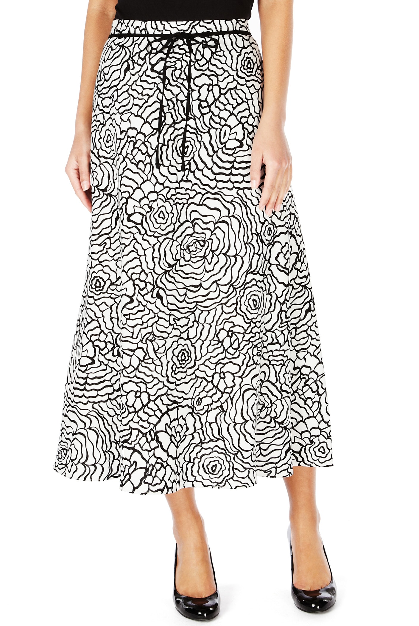 Linen Blend Linear Floral Long Skirt Image 1 of 1