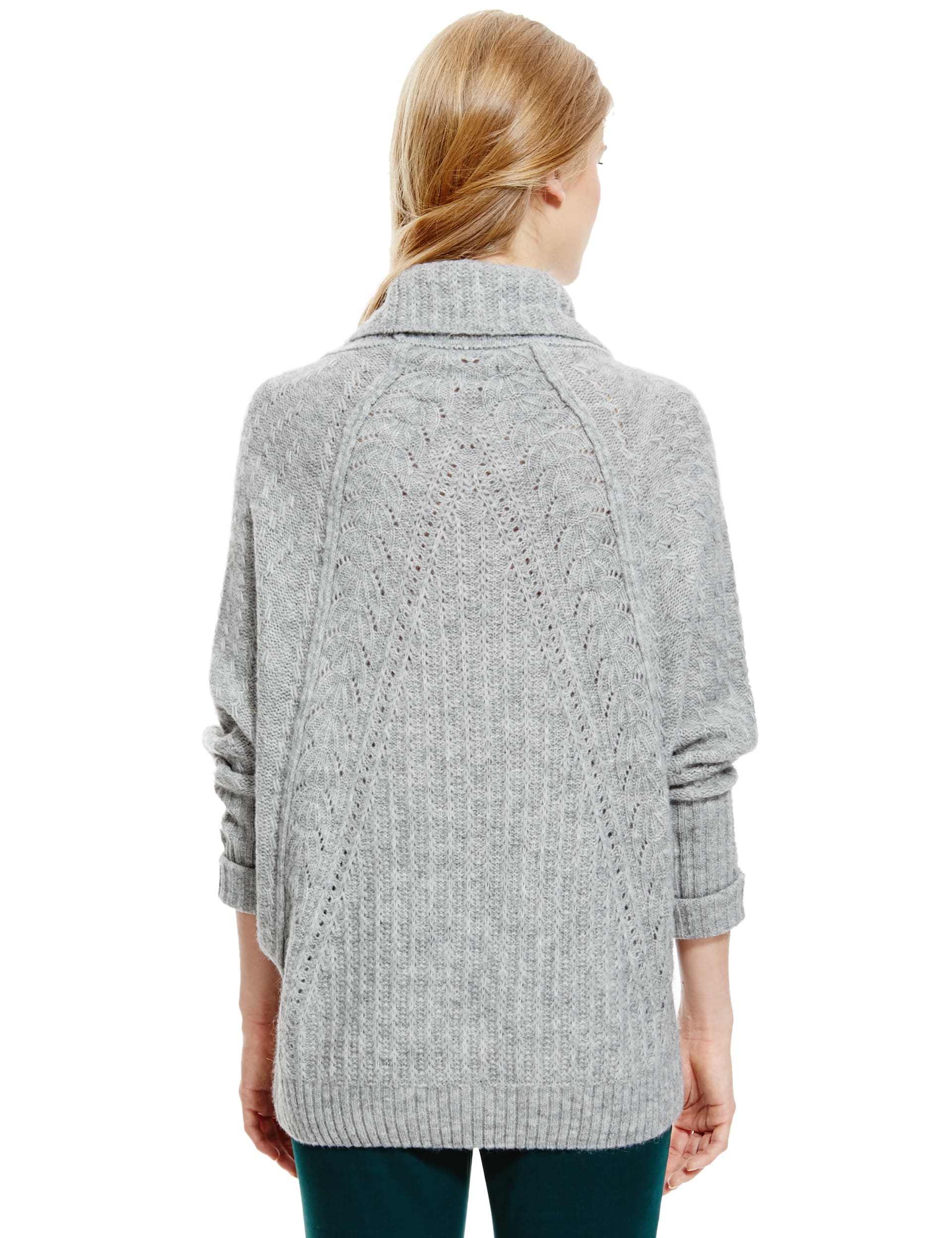 Cowl Neck Cable Knit Jumper with Wool Image 2 of 4