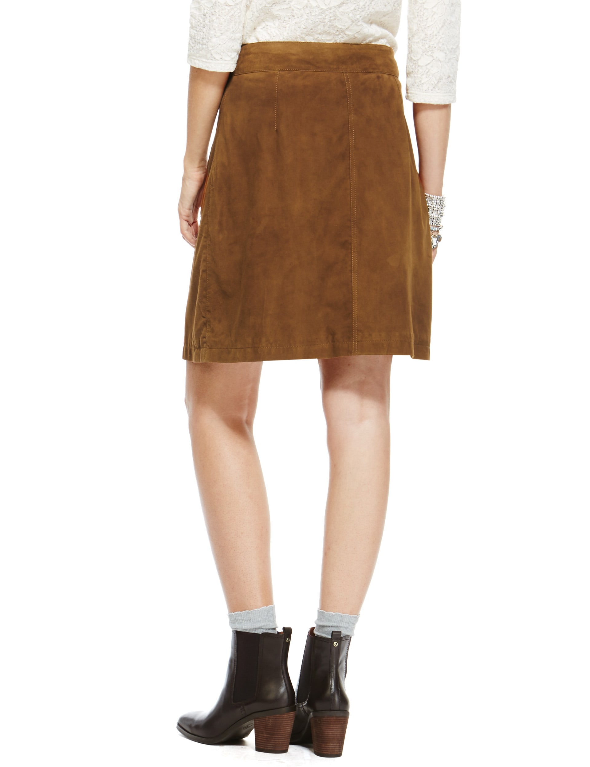 Suede Twin Pocket A-Line Skirt Image 2 of 4