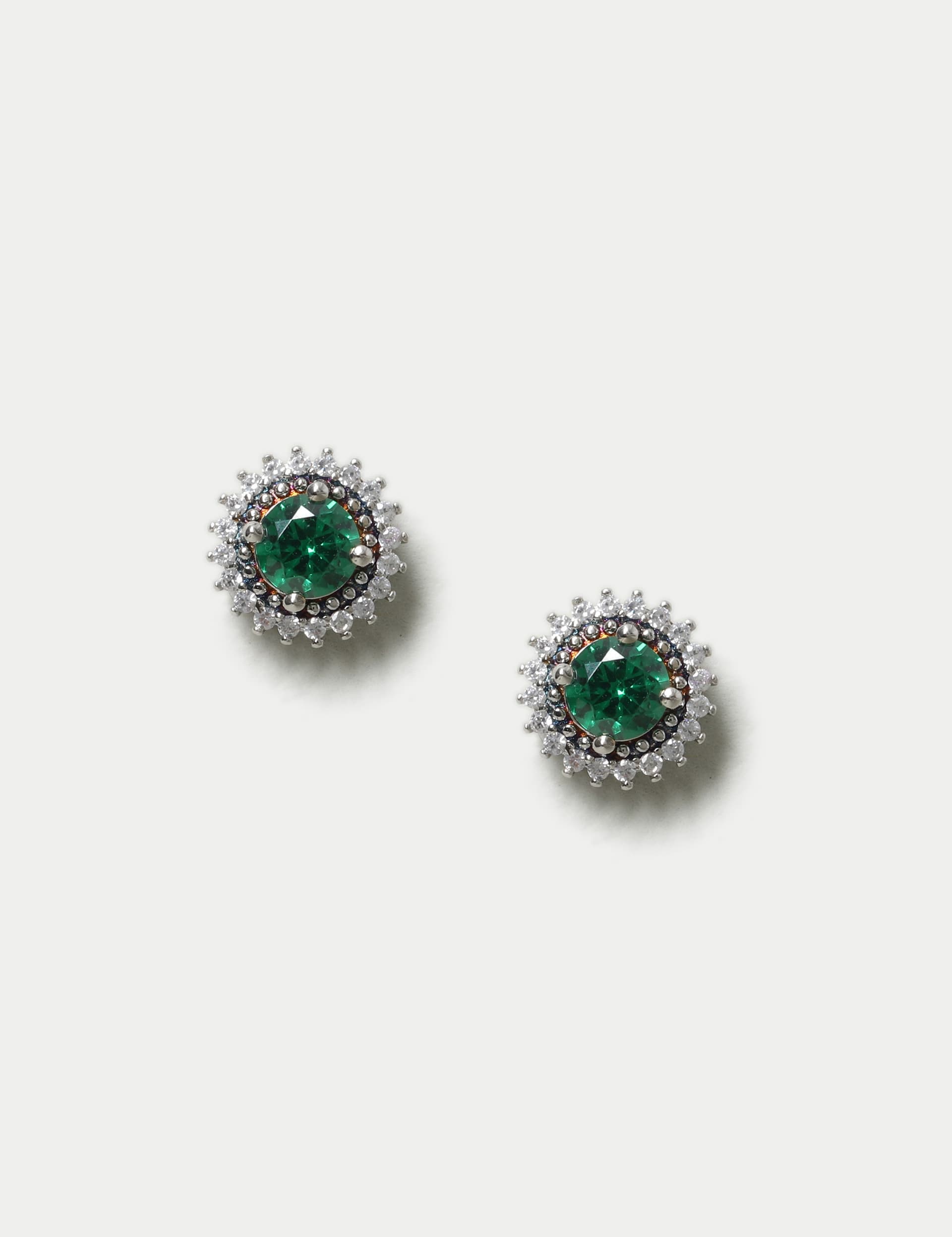 Platinum Green Stud Earrings | M&S Collection | M&S