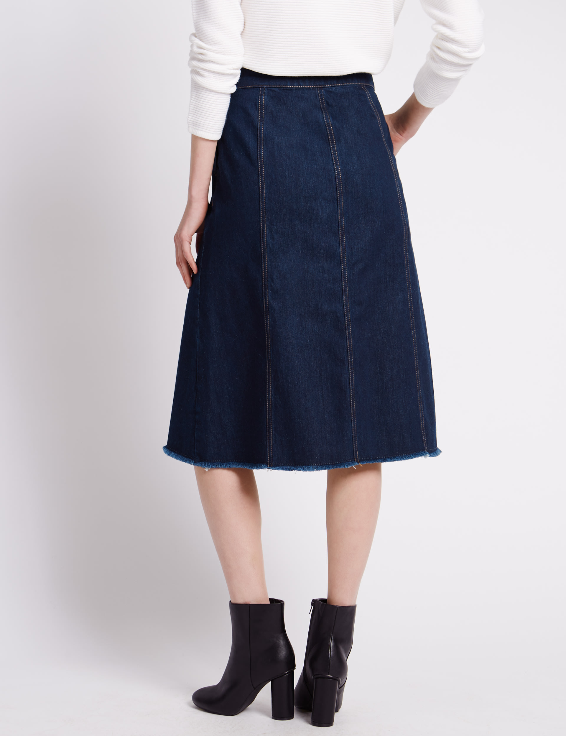 Button Through A-Line Denim Midi Skirt Image 2 of 3