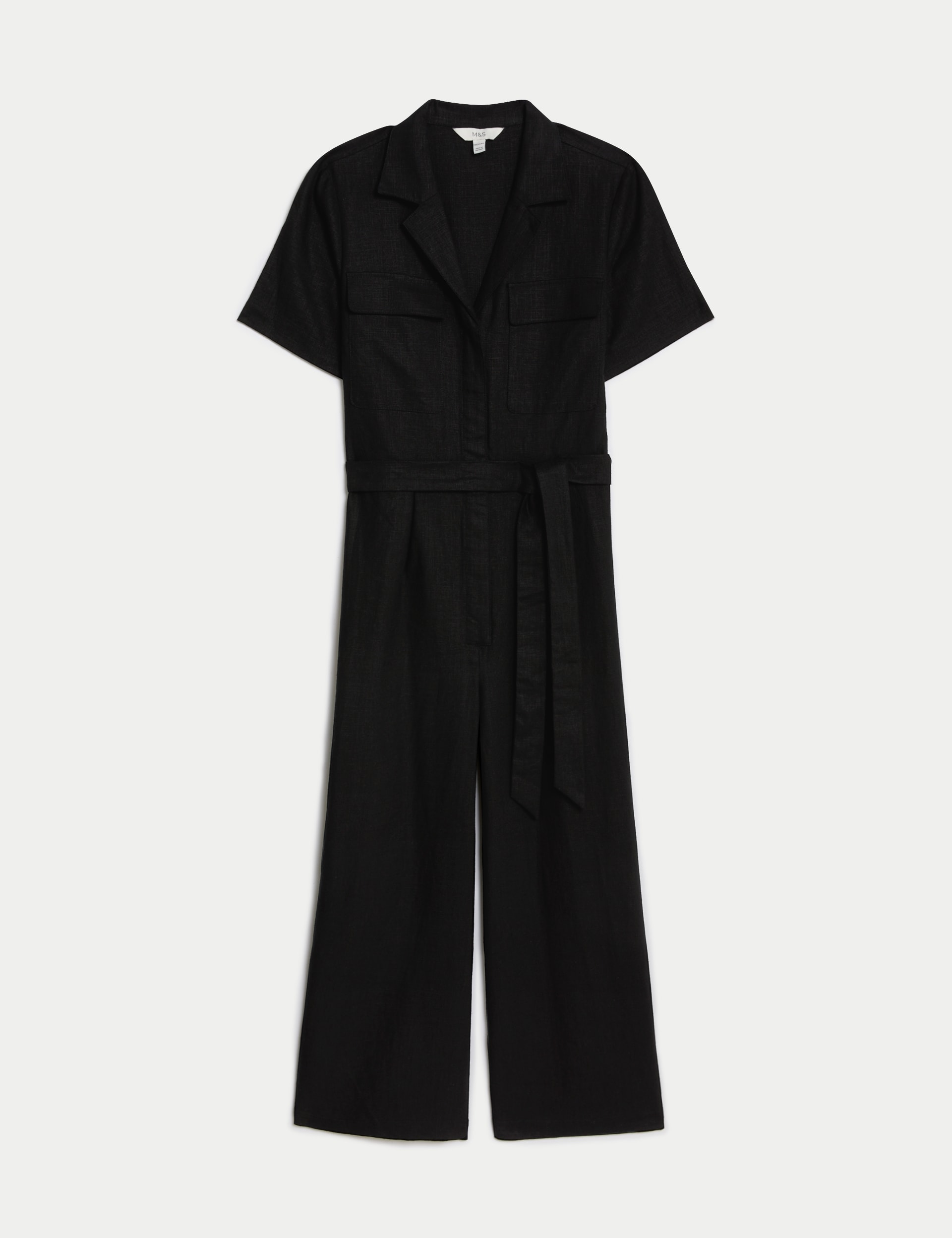 Linen Blend Belted Utility Jumpsuit