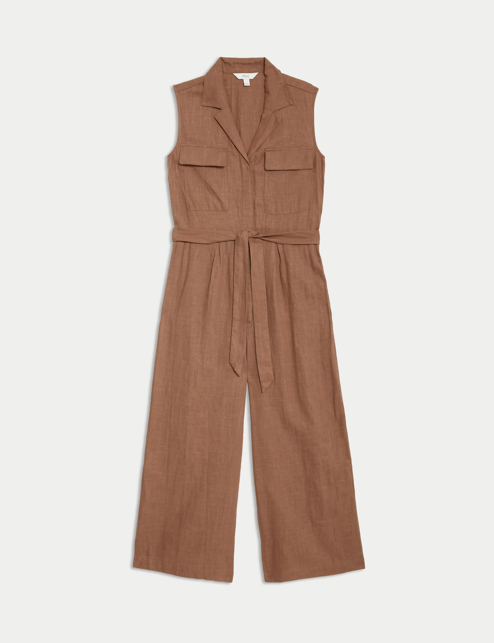 Linen Blend Belted Utility Jumpsuit