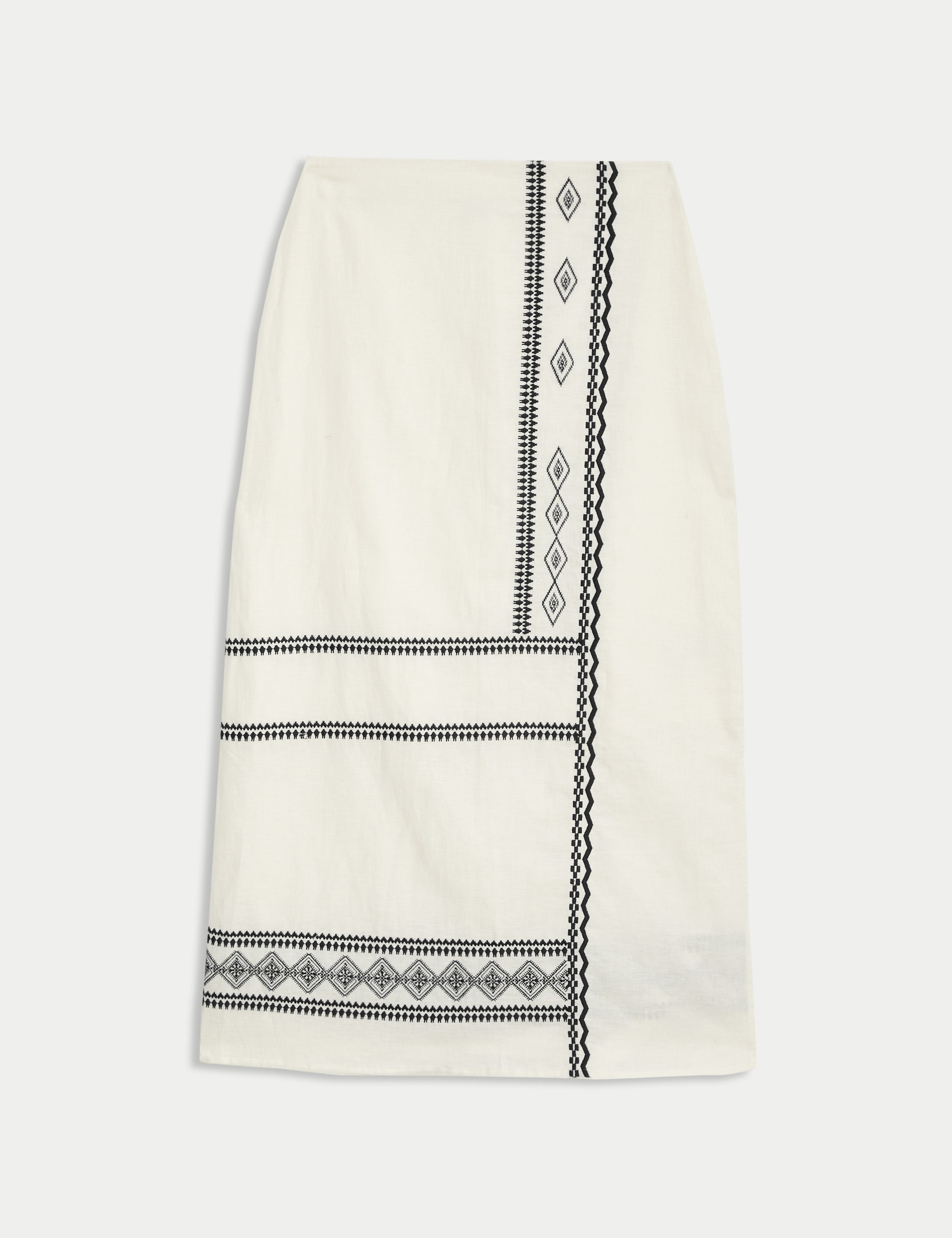 Linen Rich Embroidered Midaxi Skirt