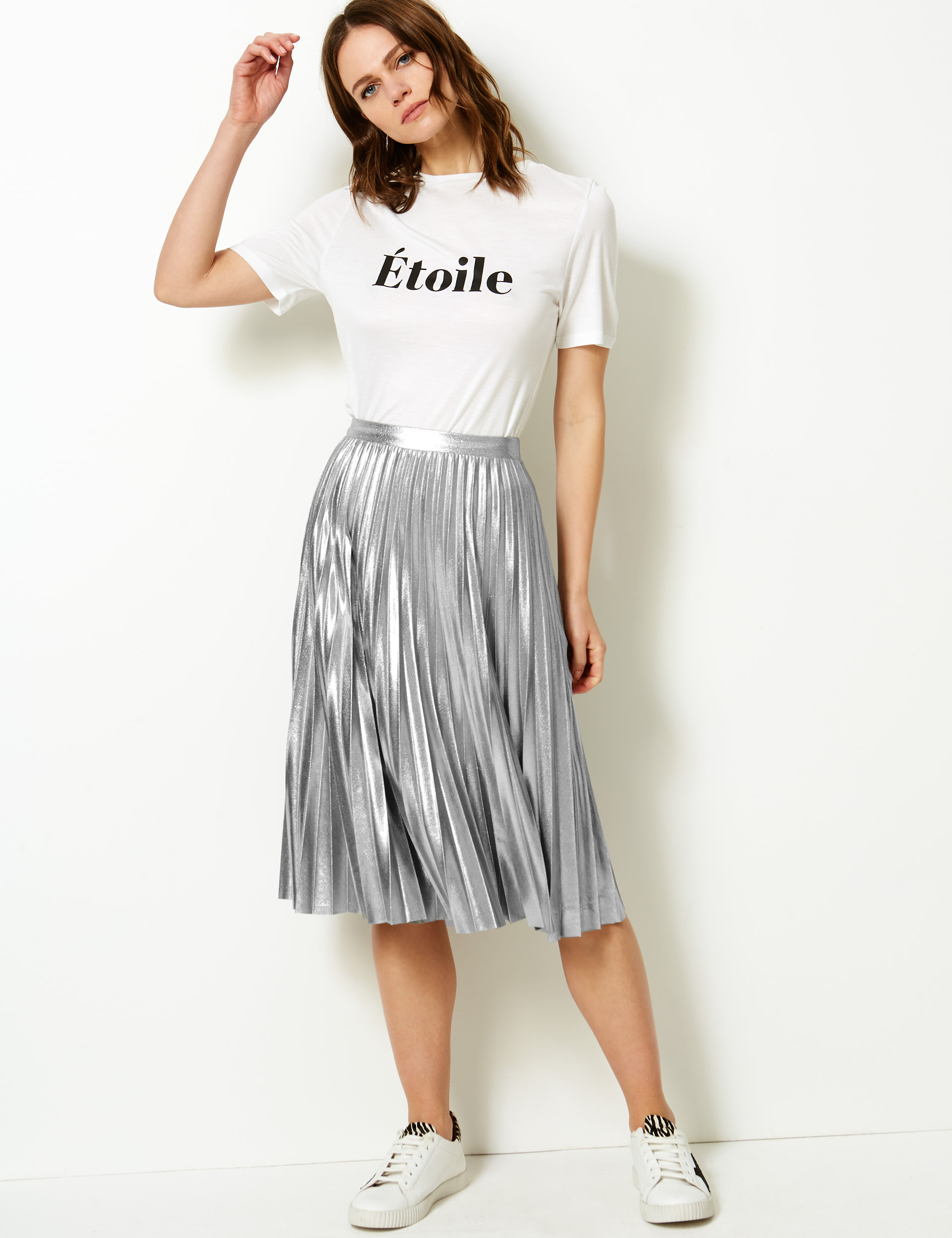 Marks and spencer metallic pleated skirt hotsell