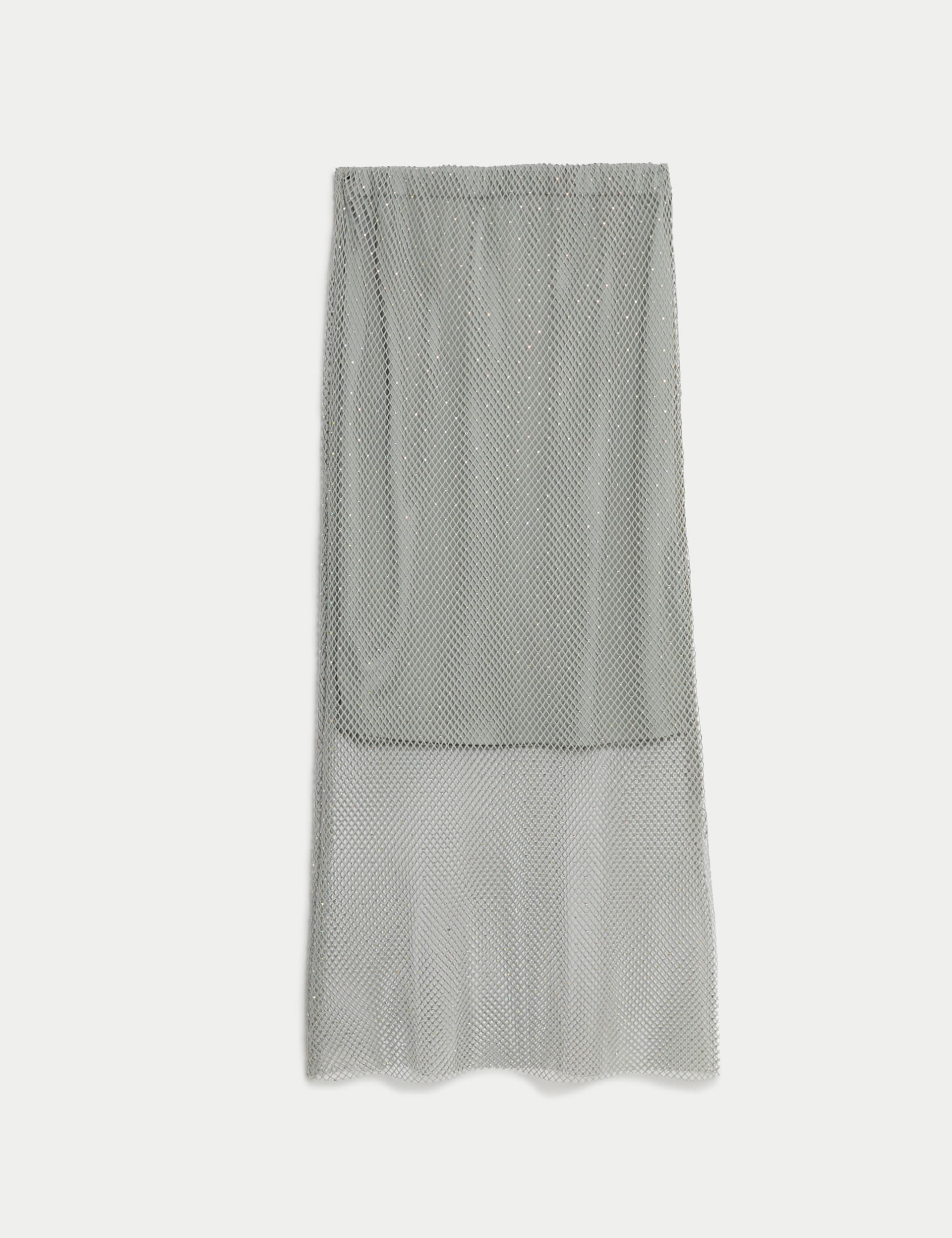 Mesh Embellished Midaxi Slip Skirt