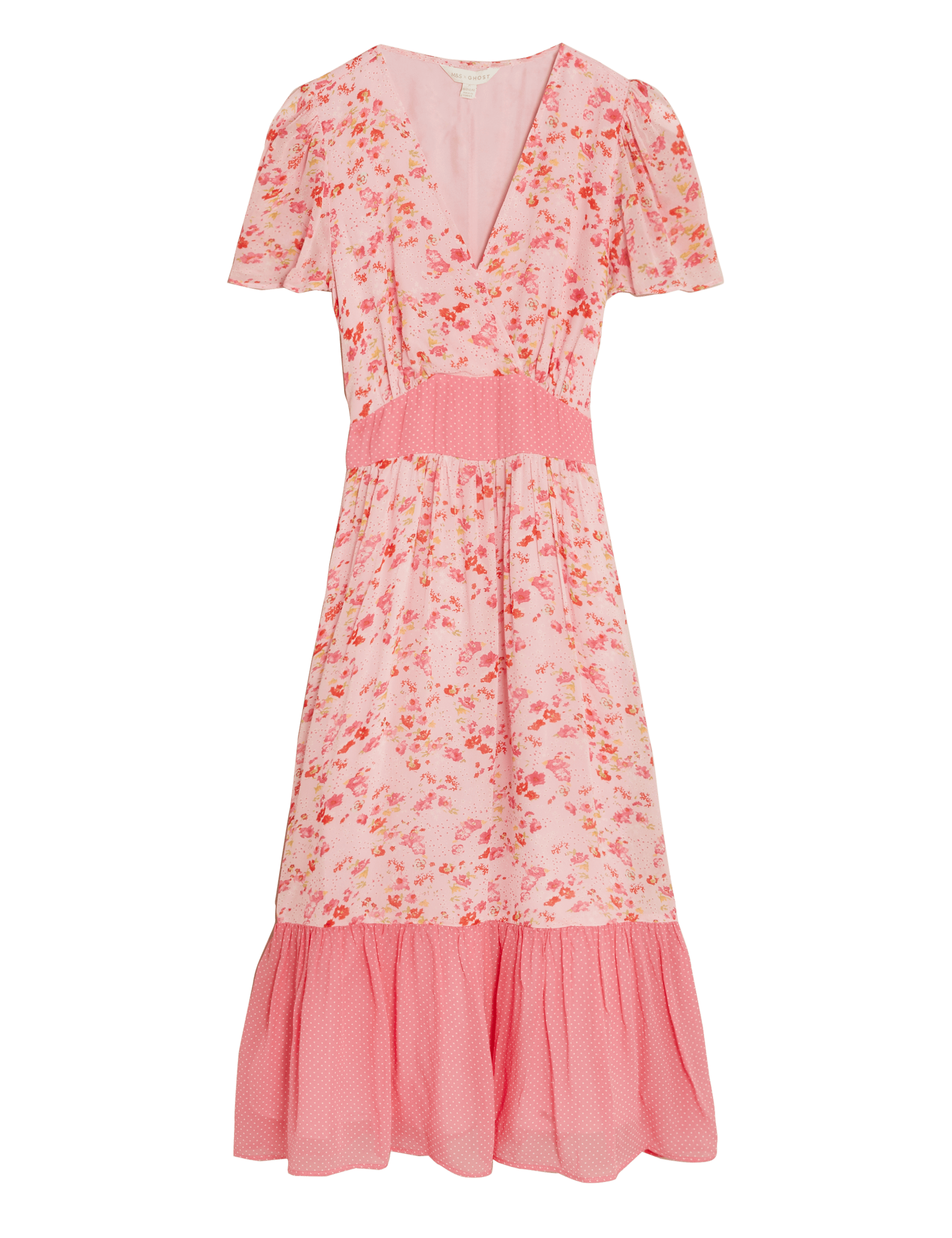 Floral V-Neck Angel Sleeve Midi Tea Dress | M&S X GHOST | M&S