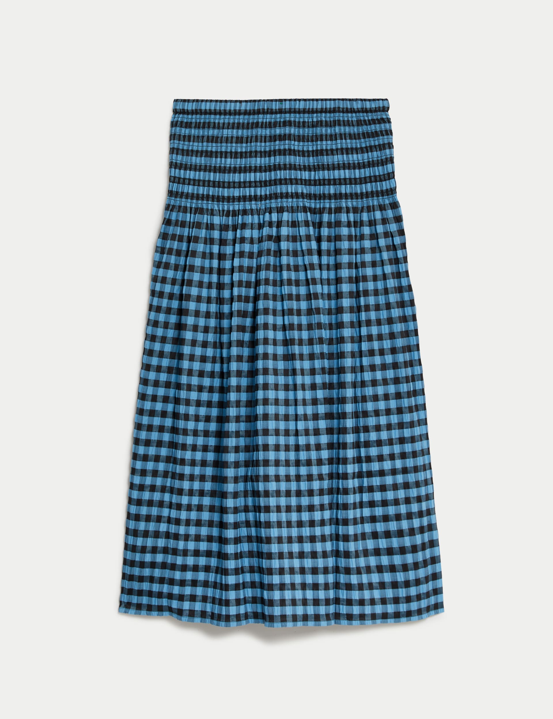 Cotton Blend Checked Midi A-Line Skirt