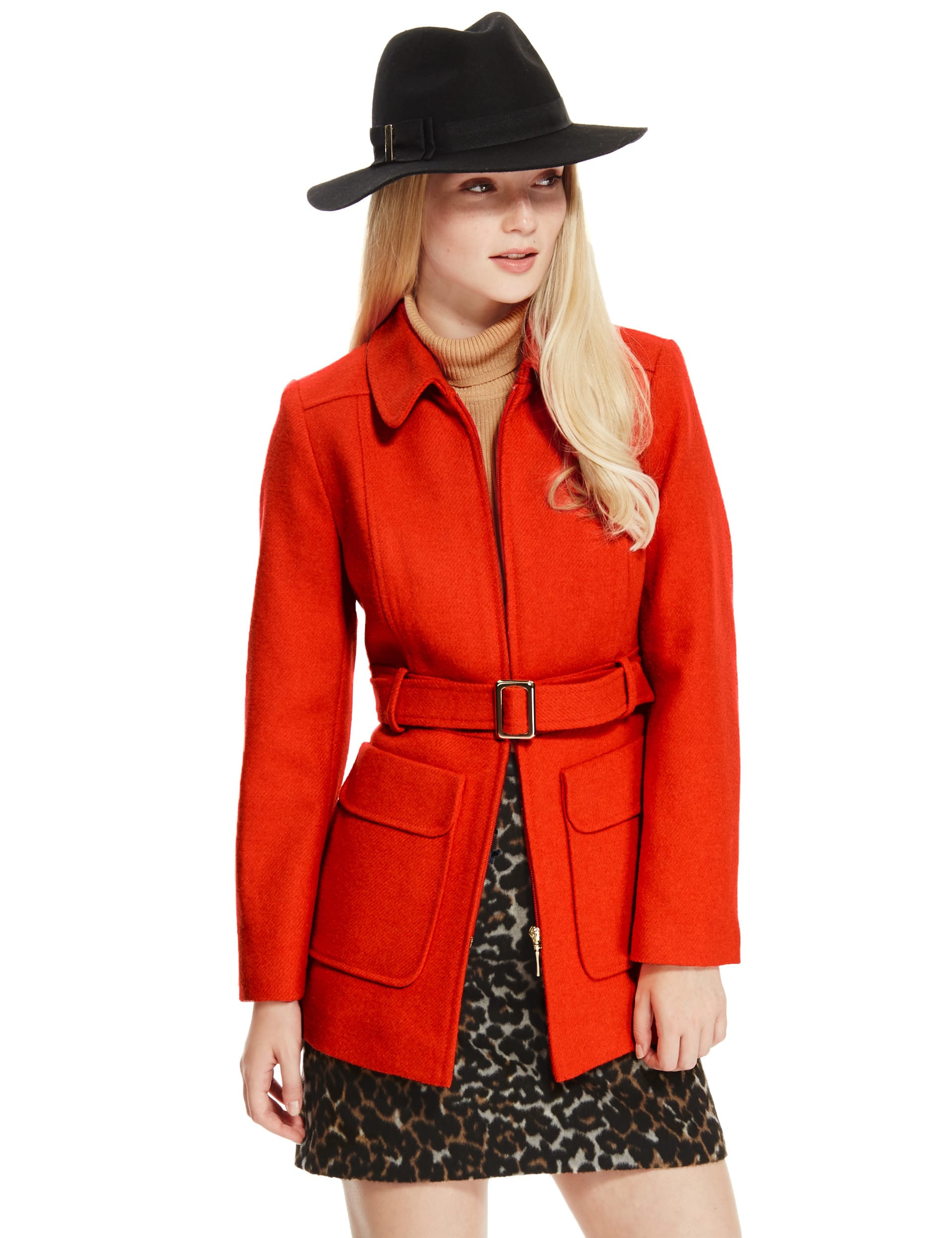 PETITE Zip Through Belted Coat with Wool Image 2 of 4