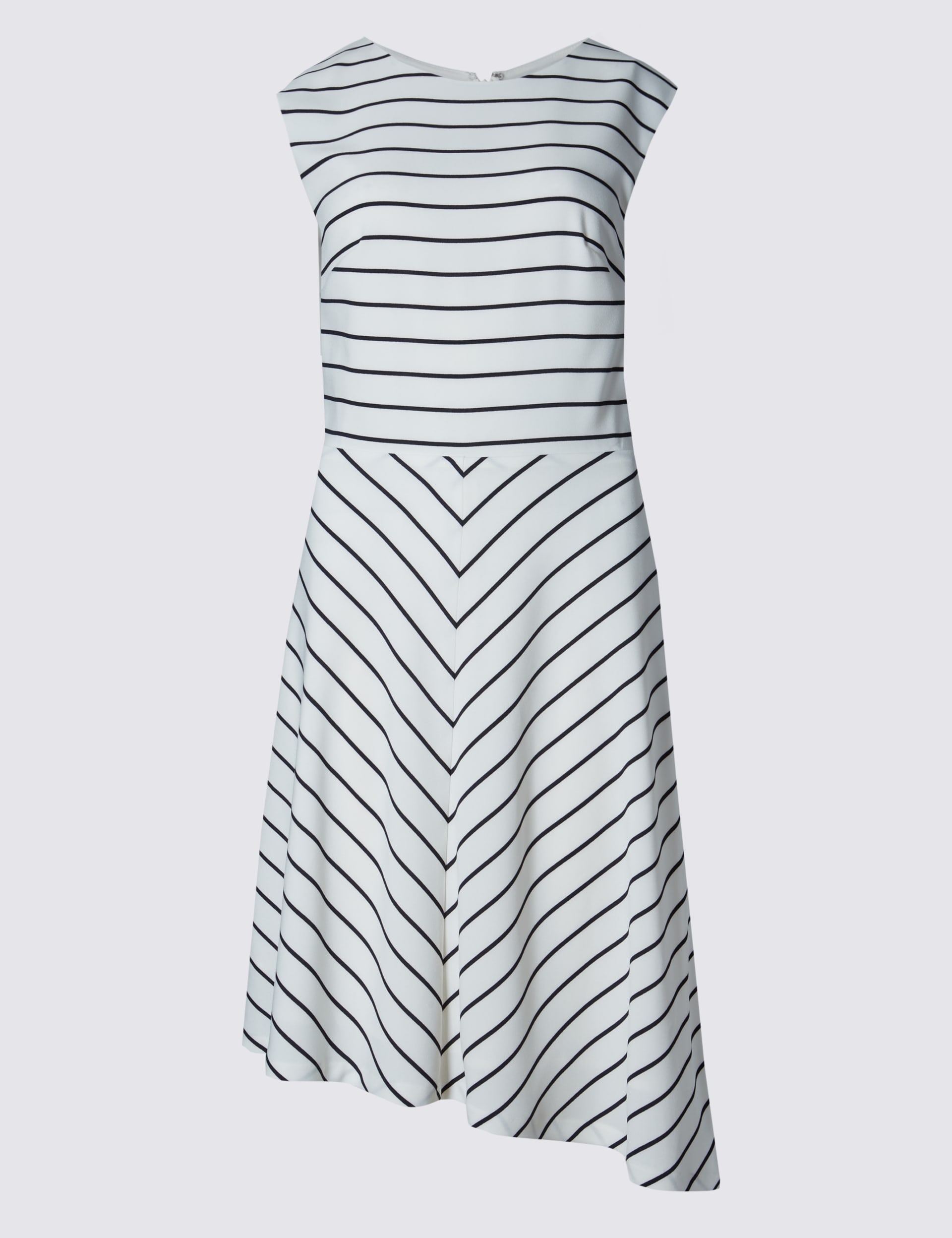 PETITE Striped Asymmetric Hem Shift Dress Image 2 of 4