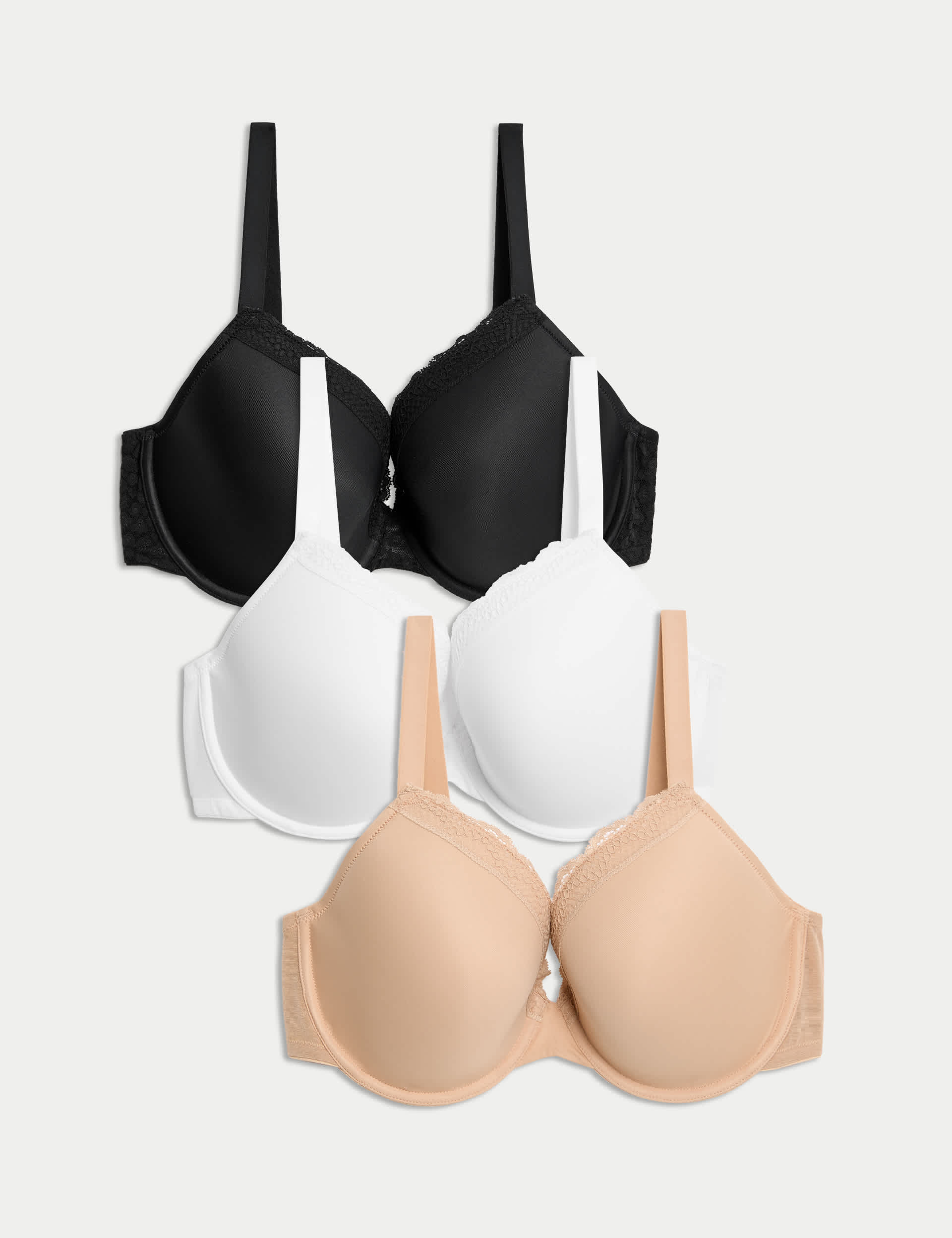 3pk Padded Wired Plunge Bras F-H