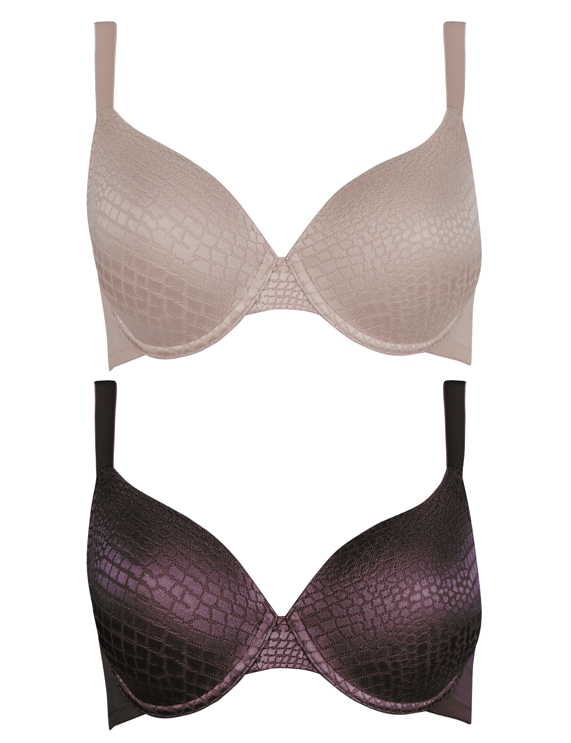 2 Pair Pack Textured Underwired Padded Full Cup Bras DD-G Image 2 of 5
