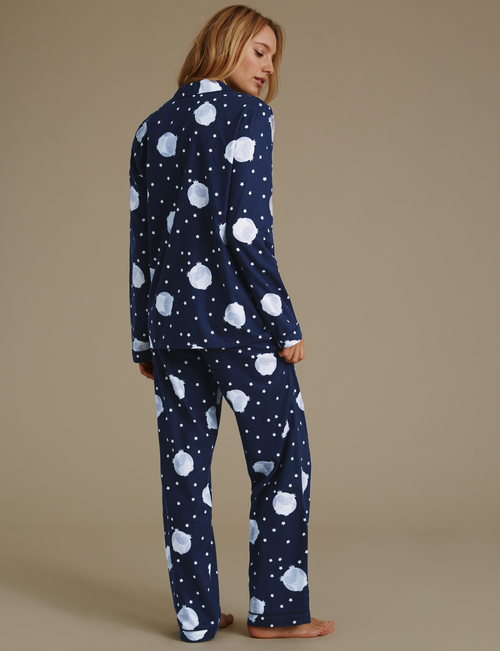 Pure Cotton Owl Print Long Sleeve Pyjama Set Image 2 of 5