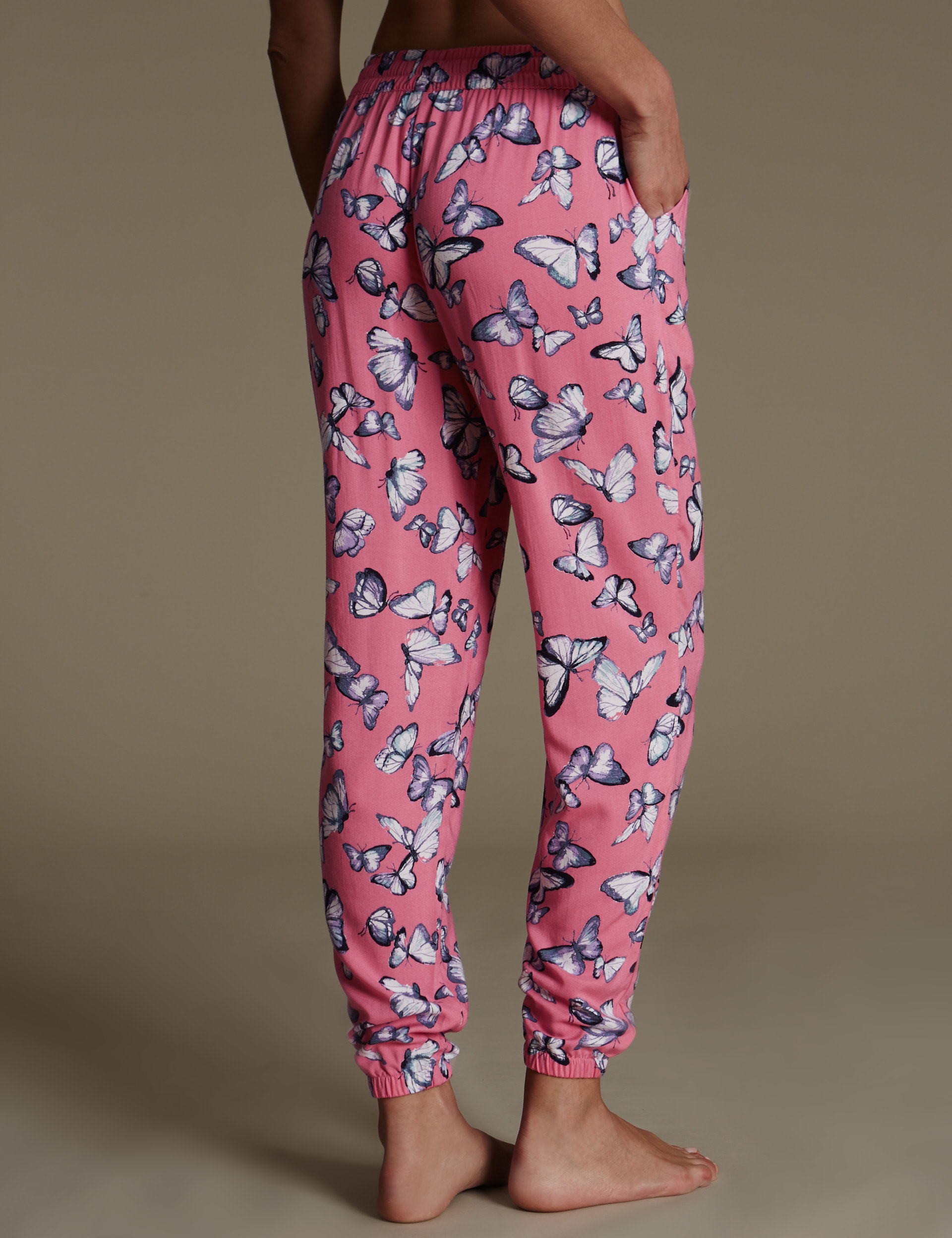 Butterfly Print Cuffed Hem Pyjama Bottoms Image 2 of 4
