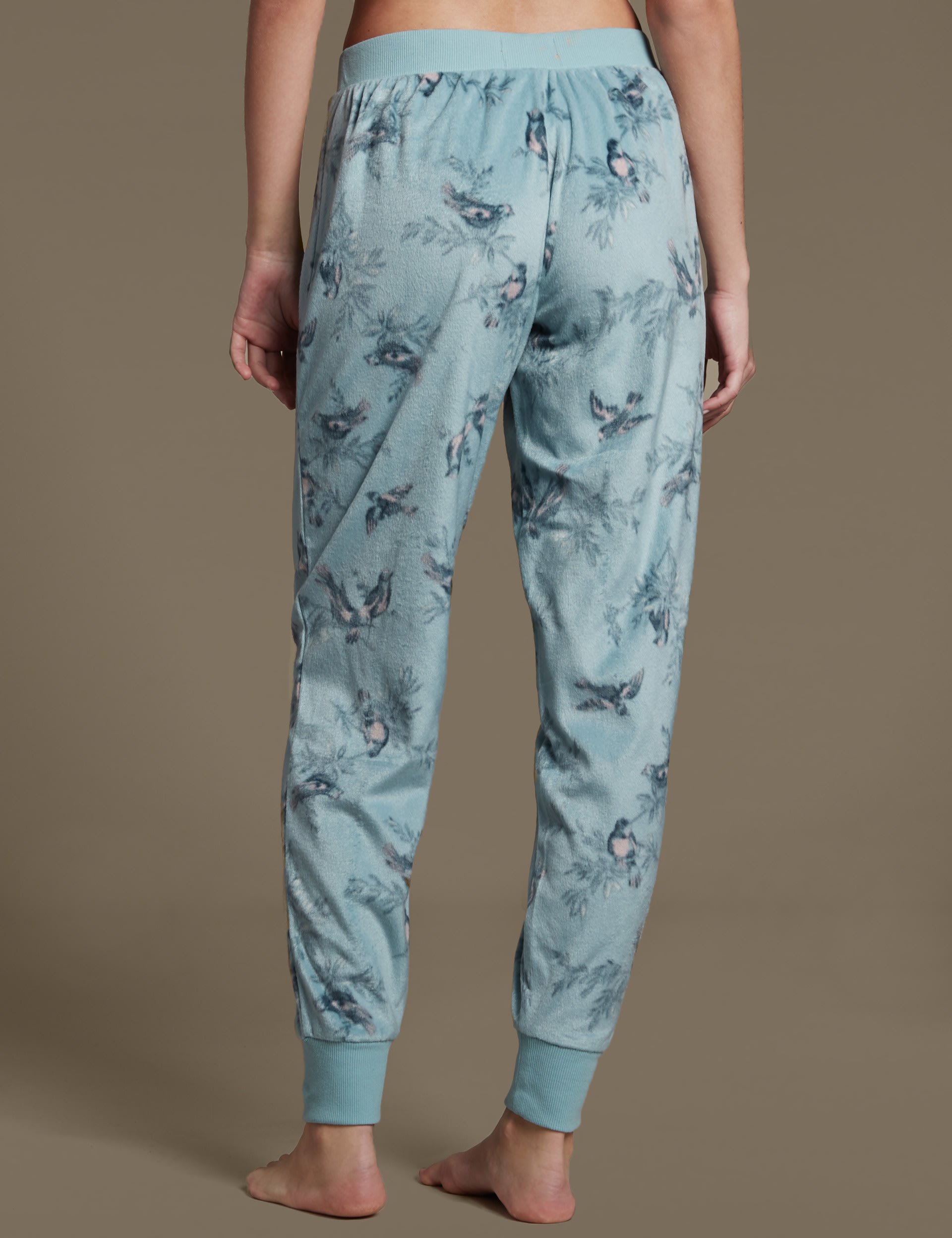 Bird Print Cuffed Hem Fleece Pyjama Bottoms M S Collection M S