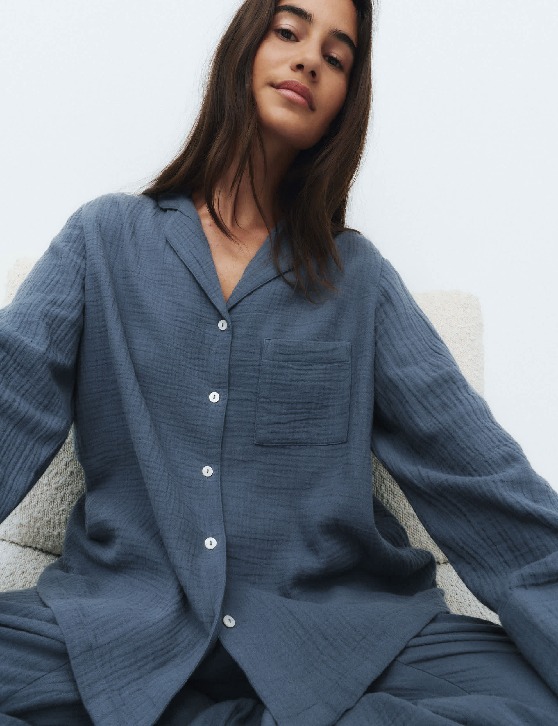 M&S Cool Comfort Pure Cotton Muslin Pyjama Set