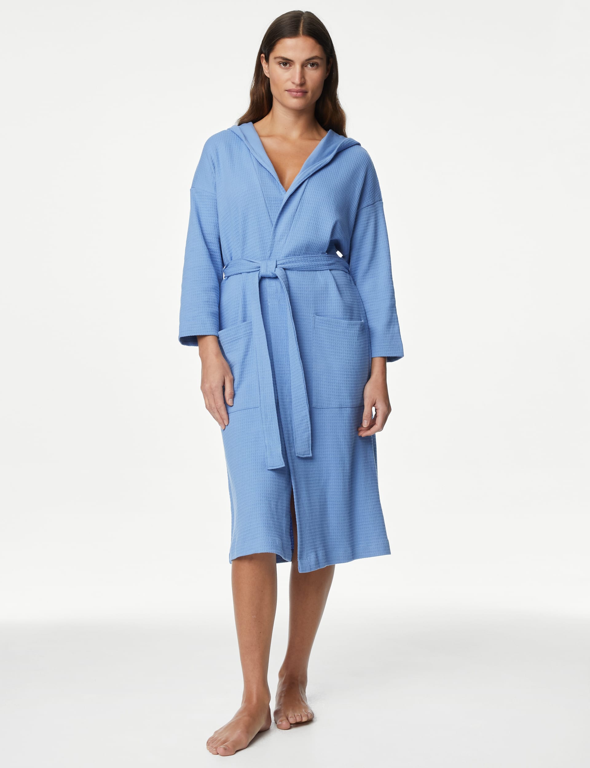 Pure Cotton Jersey Waffle Dressing Gown