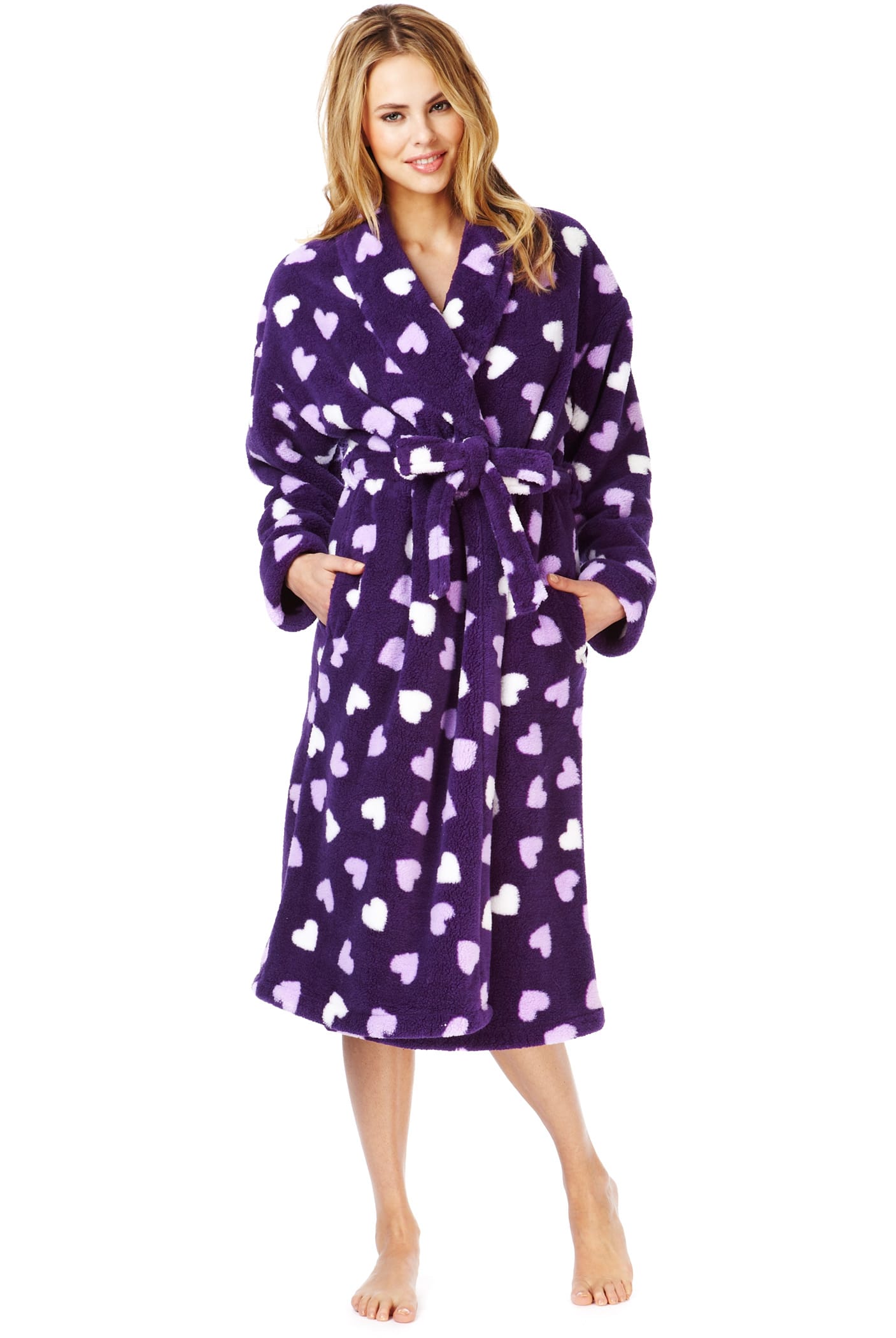 Shawl Collar Heart Print Dressing Gown with Belt Image 1 of 1