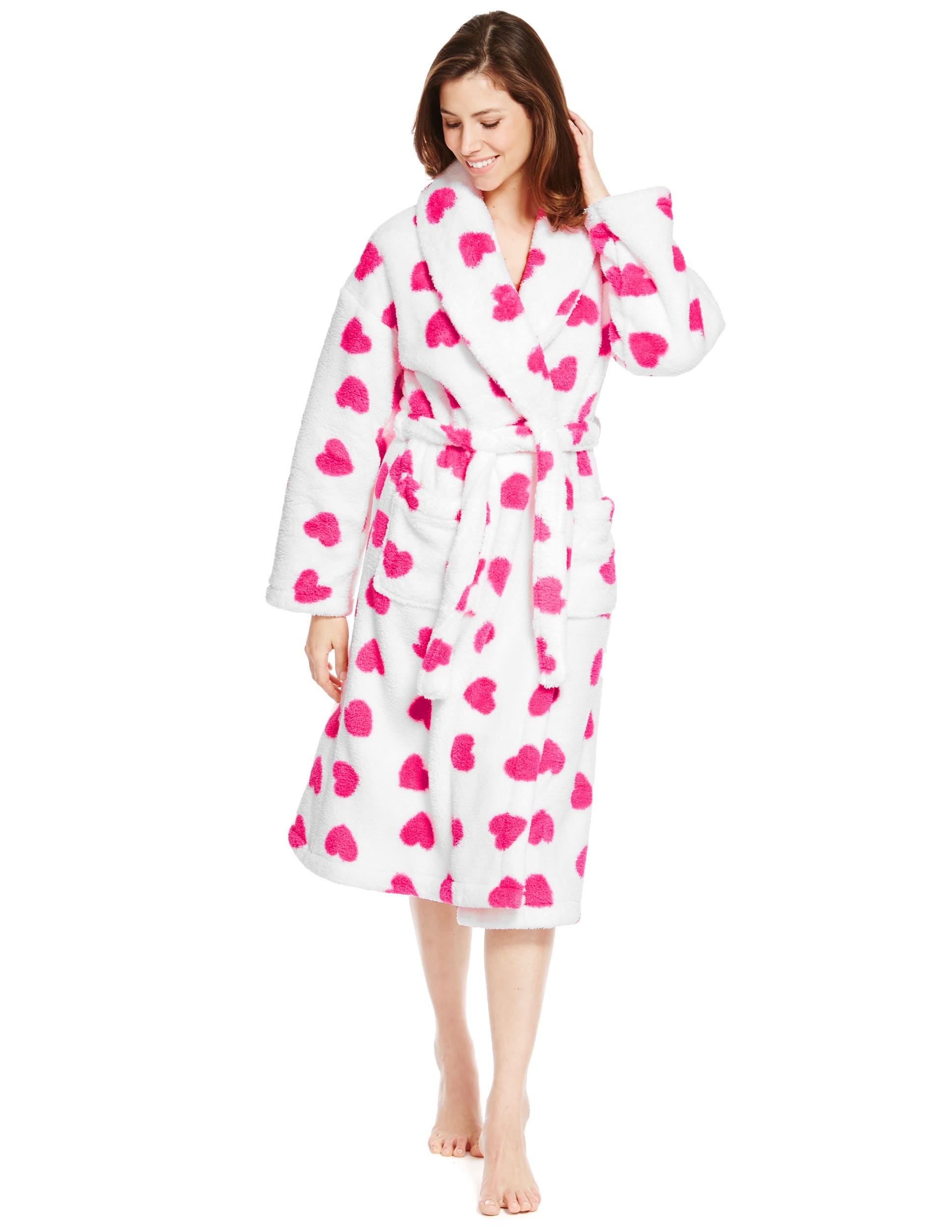 Heart Print Shimmer Fleece Dressing Gown Image 2 of 3