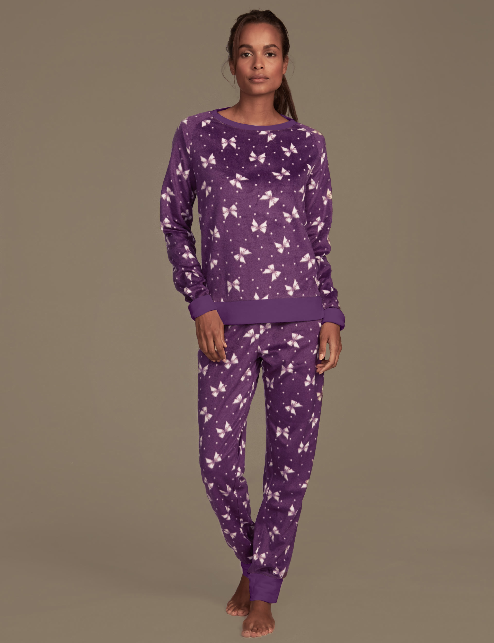 Bow Print Fleece Pyjamas M S Collection M S