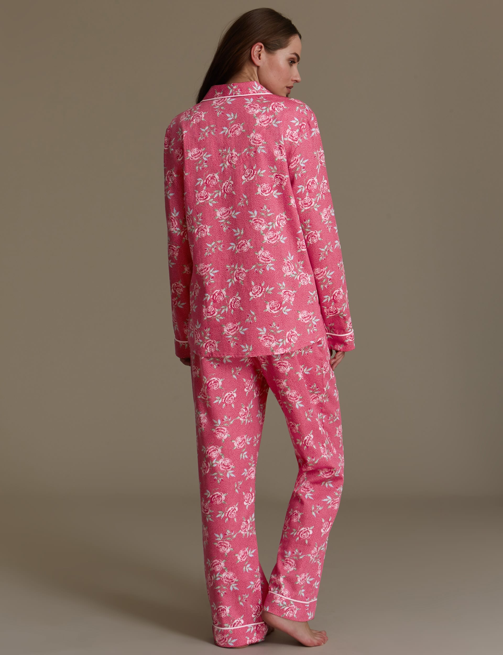 Pure Cotton Revere Collar Rose Print Pyjamas Image 2 of 5