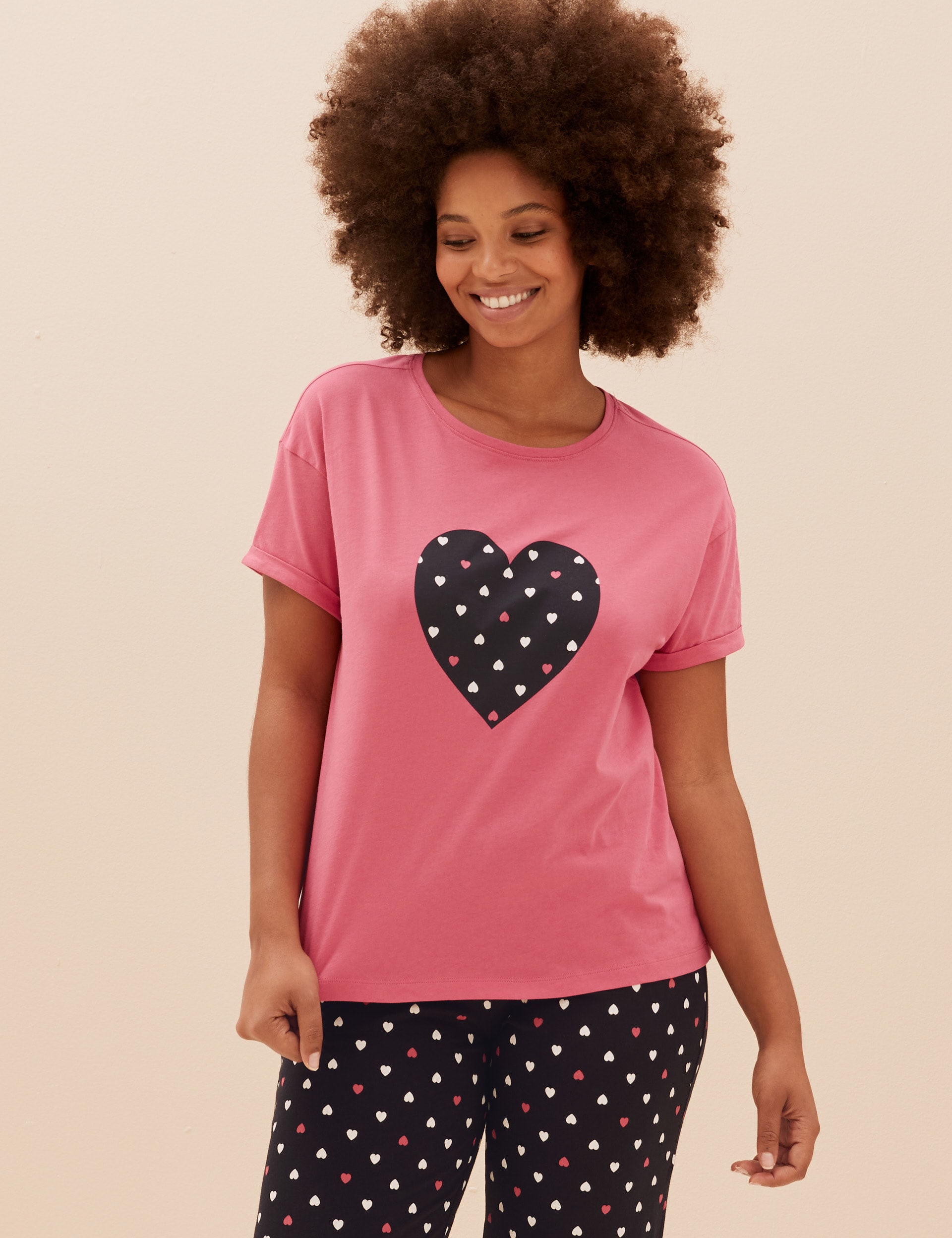 Pure Cotton Heart Print Pyjama Set | M&S Collection | M&S