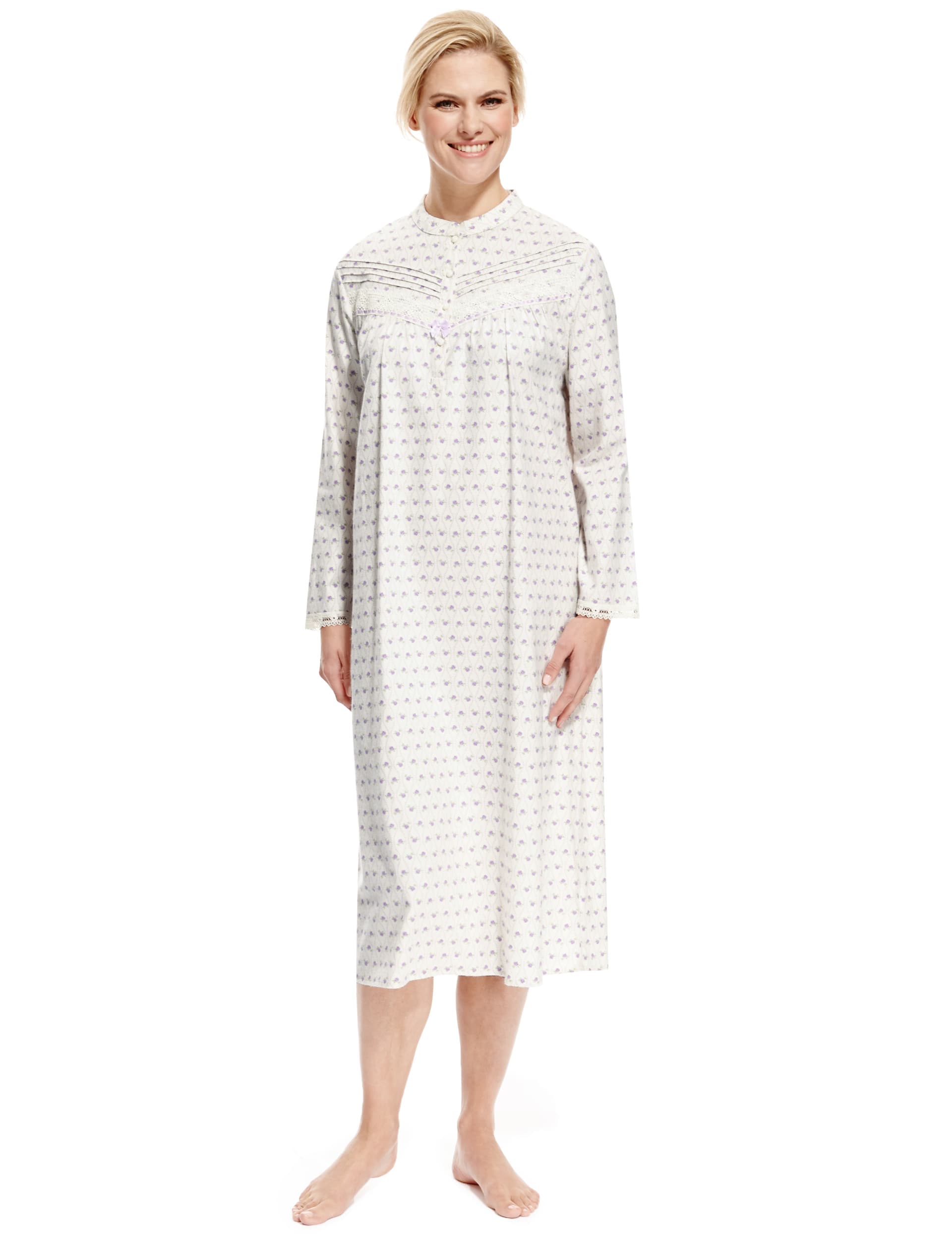 Pure Brushed Cotton Floral Spotted Nightdress M S Collection M S