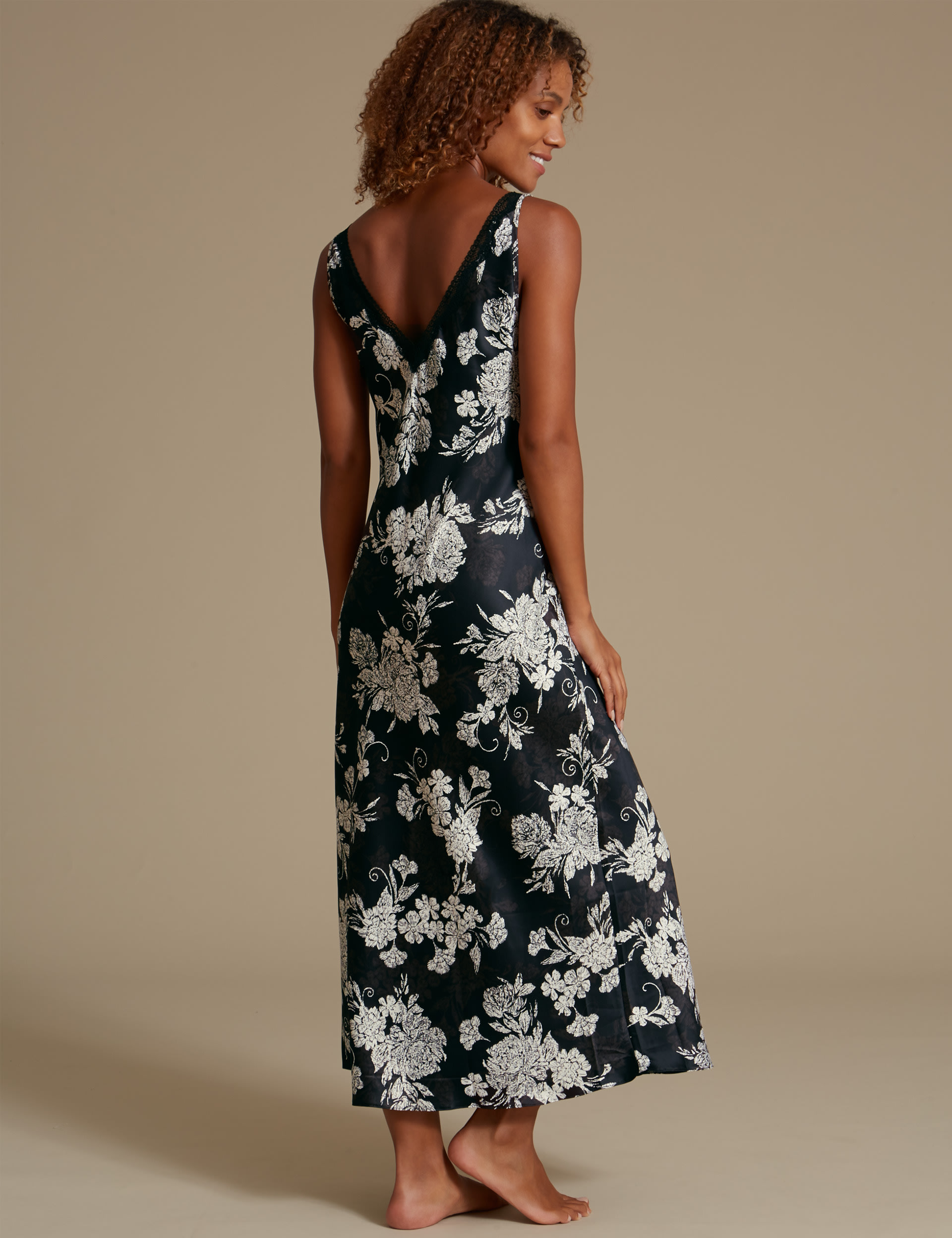 Floral Satin Long Nightdress Image 2 of 4