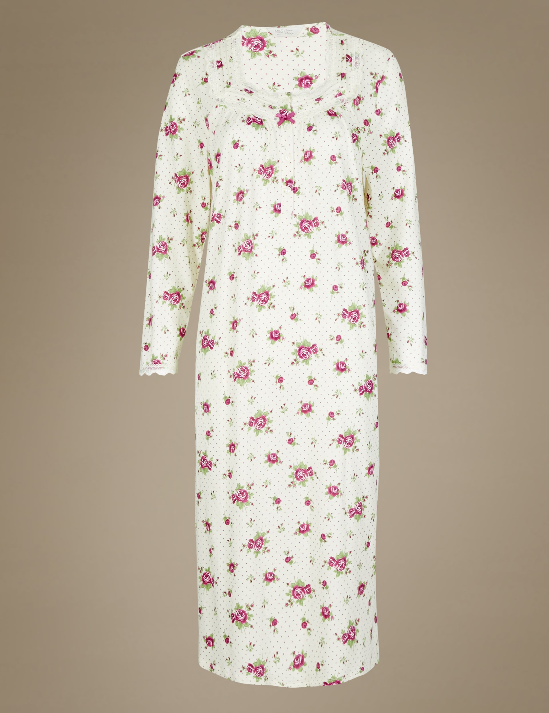 Long Sleeve Floral Slinky Nightdress Image 2 of 3