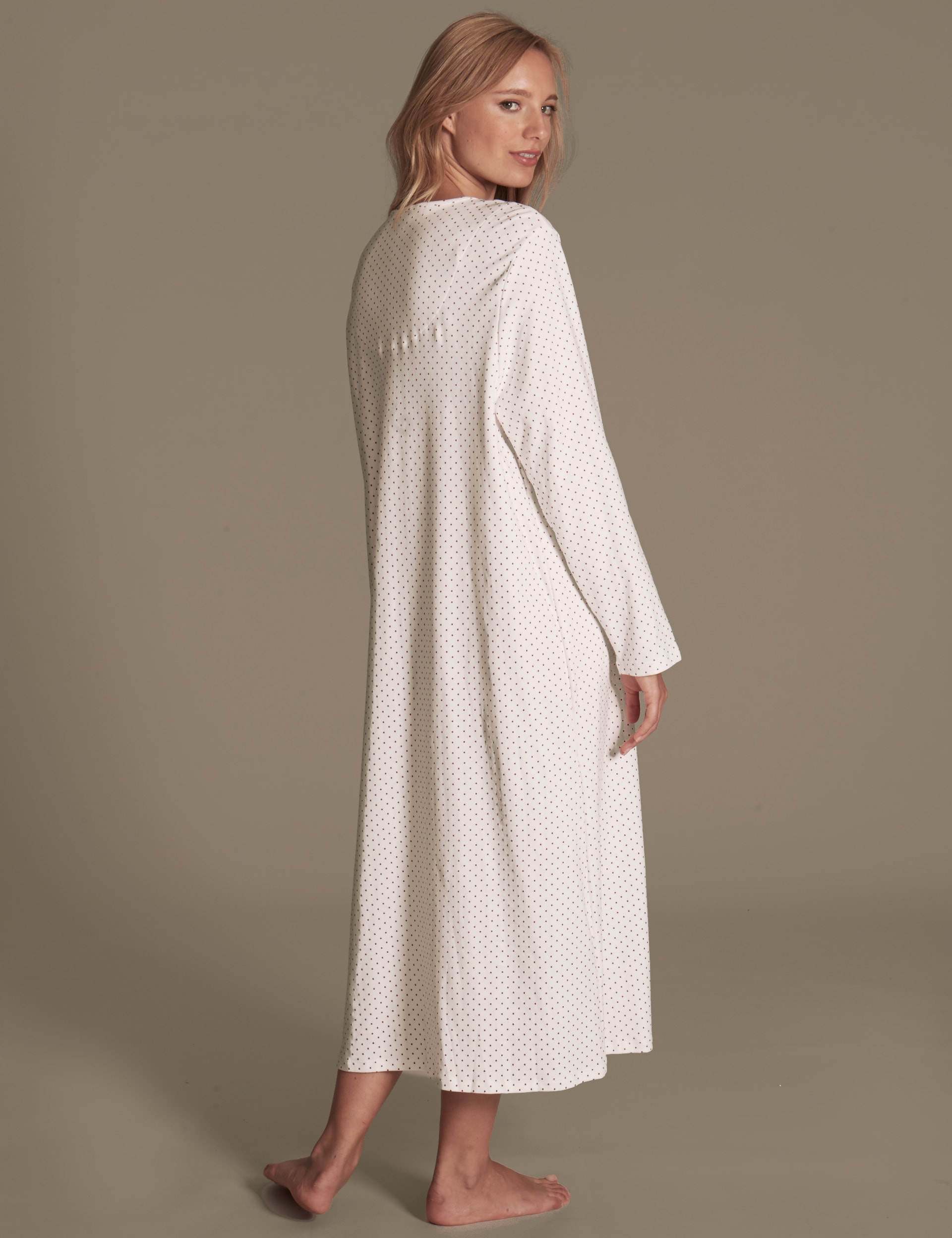 Pure Brushed Cotton Spotted Nightdress Image 2 of 3