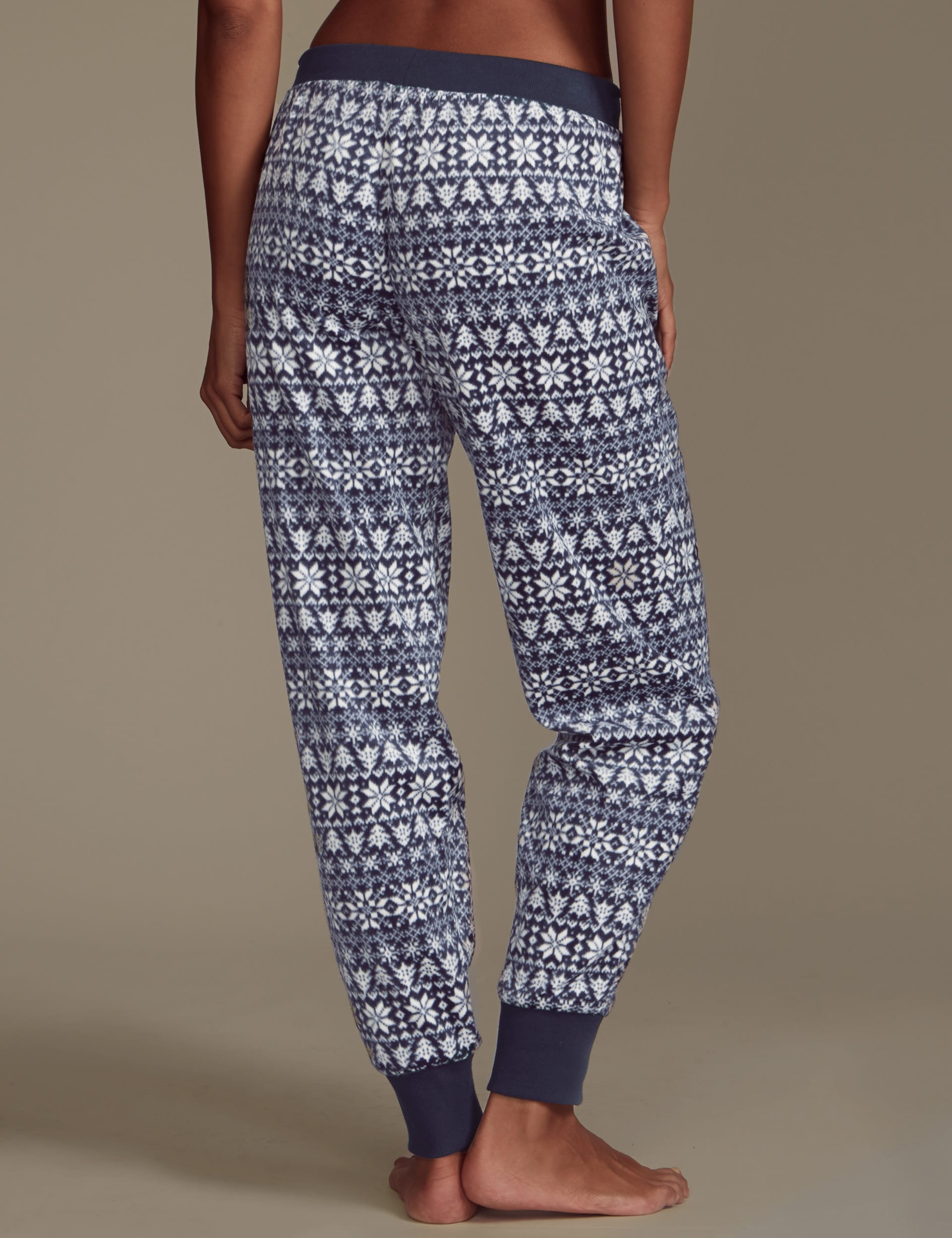 Fair Isle Print Fleece Cuffed Hem Long Pants Image 2 of 4
