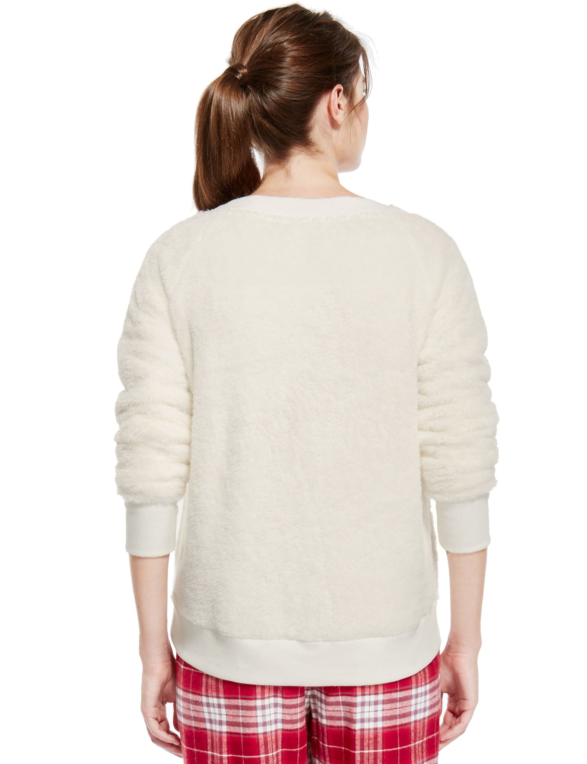 Ribbed Trim Fleece Sweat Pyjama Top Image 2 of 4