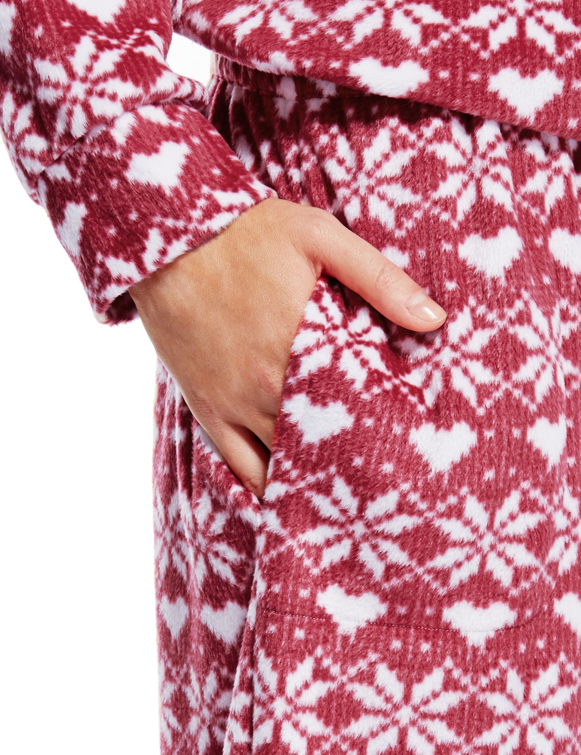 Faux Fur Collar Fair Isle Polished Fleece Onesie Image 2 of 6