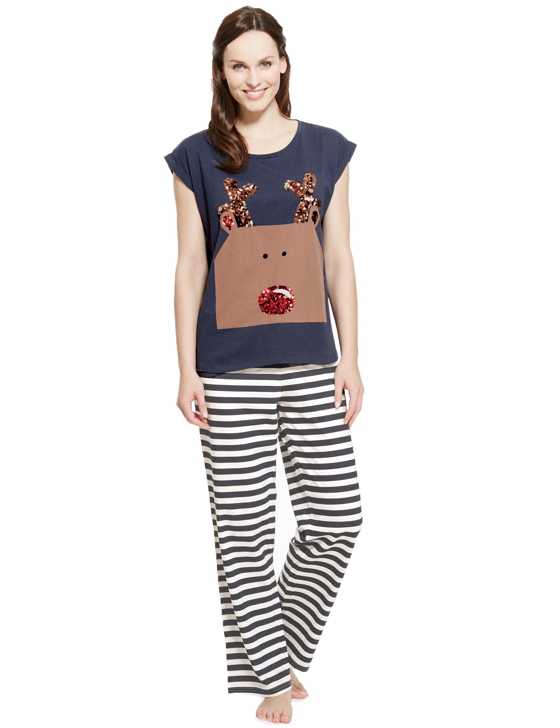 Pure Cotton Sequin Embellished Reindeer Pyjamas | M&S Collection | M&S