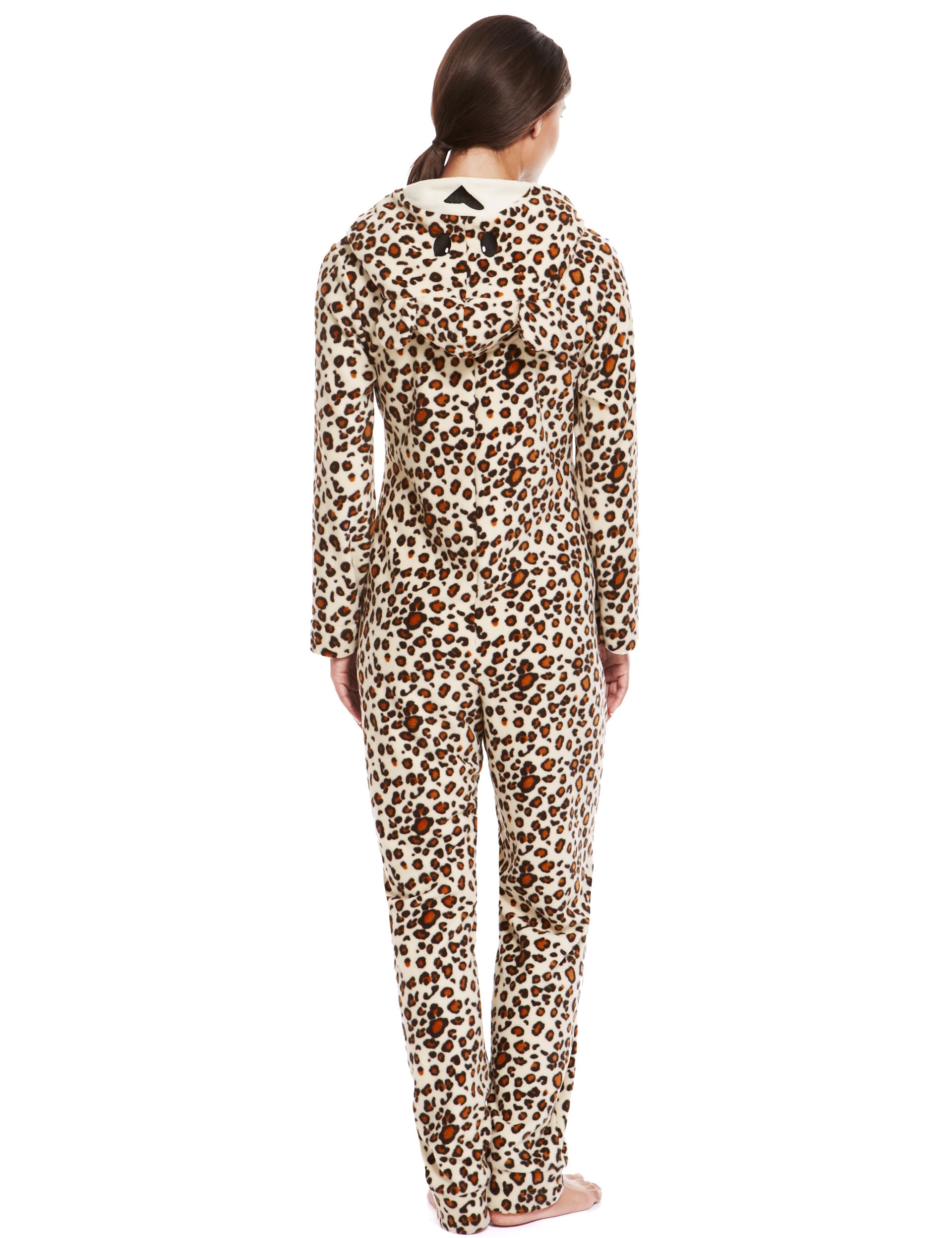 Hooded Leopard Print Fleece Onesie Image 2 of 4