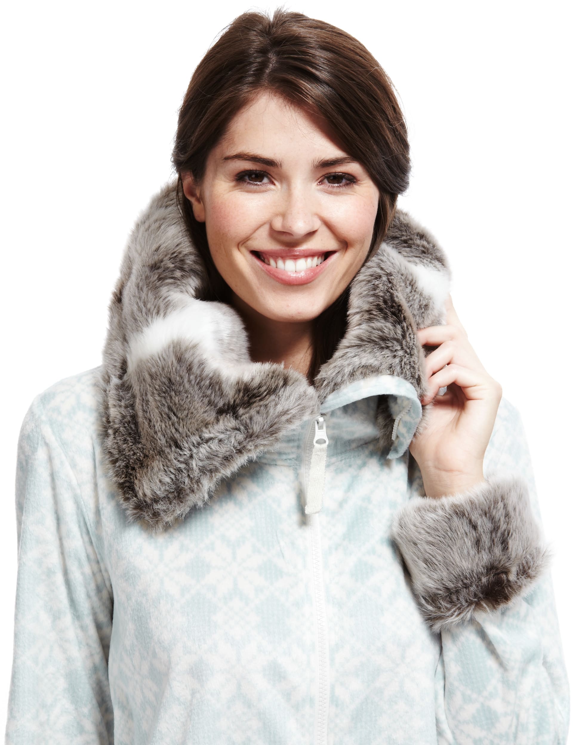 Faux Fur Collar Fair Isle Onesie Image 2 of 4