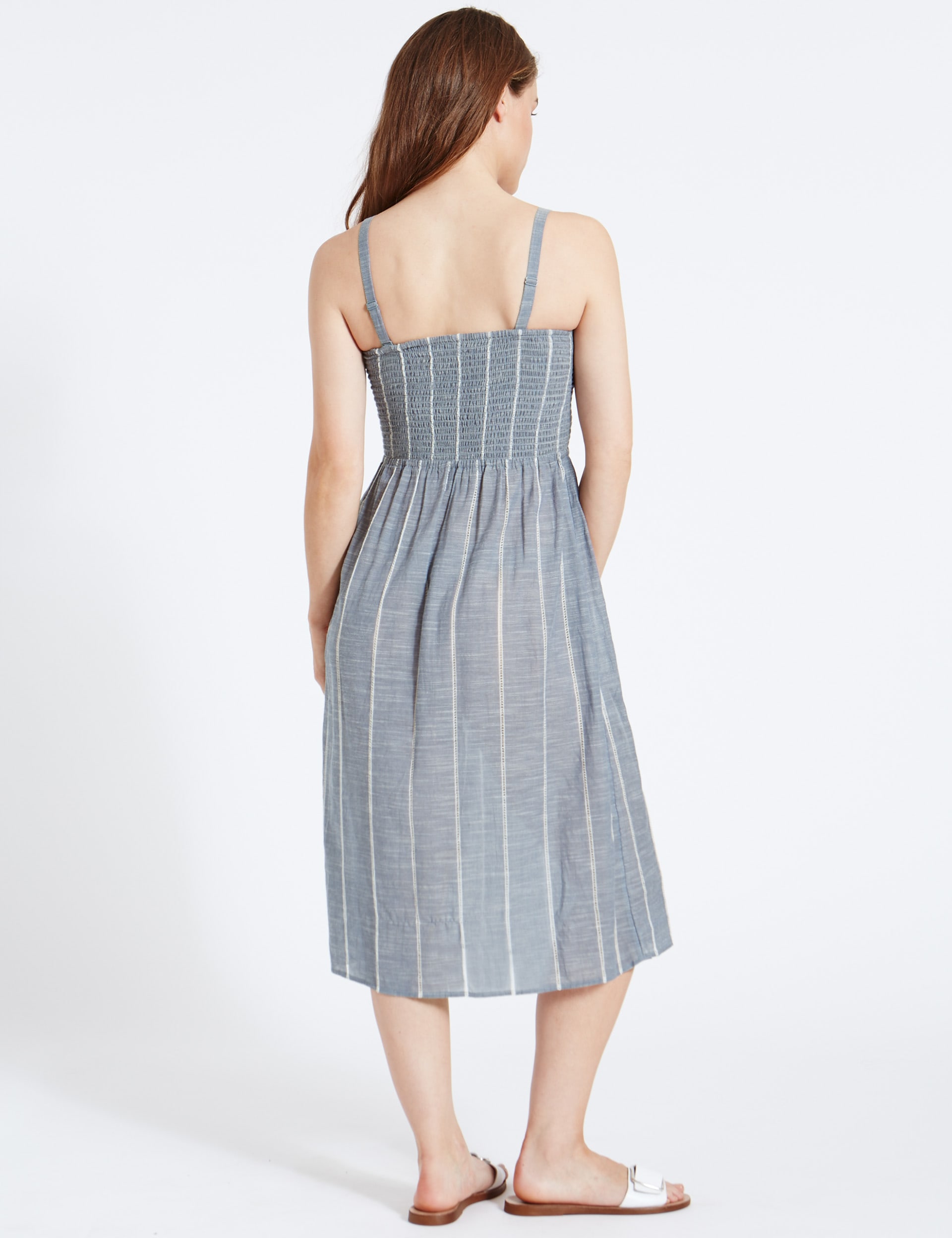 Pure Cotton Shirred Midi Dress Image 2 of 4